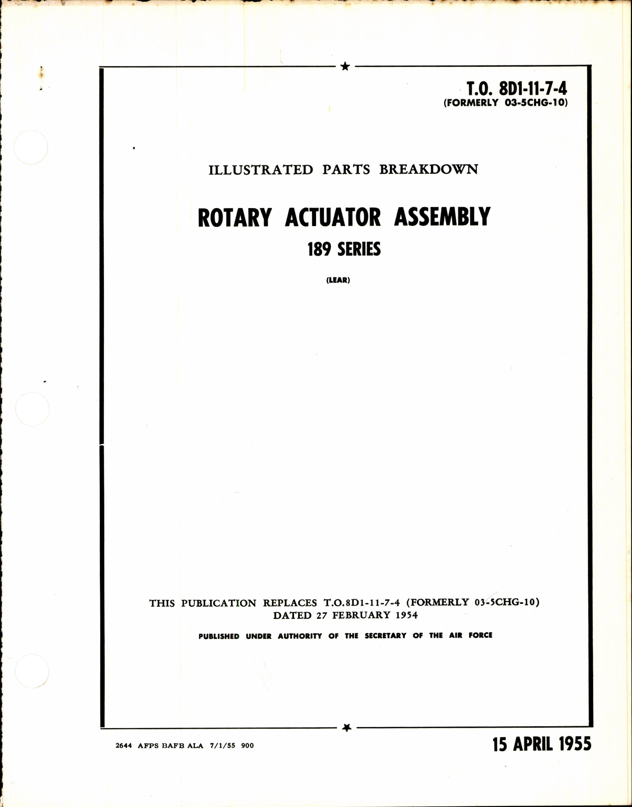 Sample page 1 from AirCorps Library document: Illustrated Parts Breakdown Rotary Actuator Assembly 189 Series