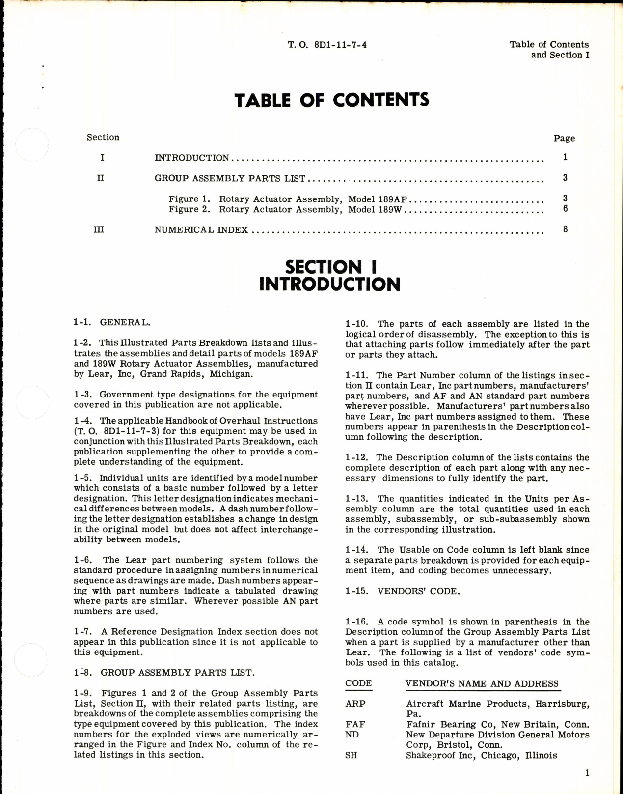 Sample page 3 from AirCorps Library document: Illustrated Parts Breakdown Rotary Actuator Assembly 189 Series