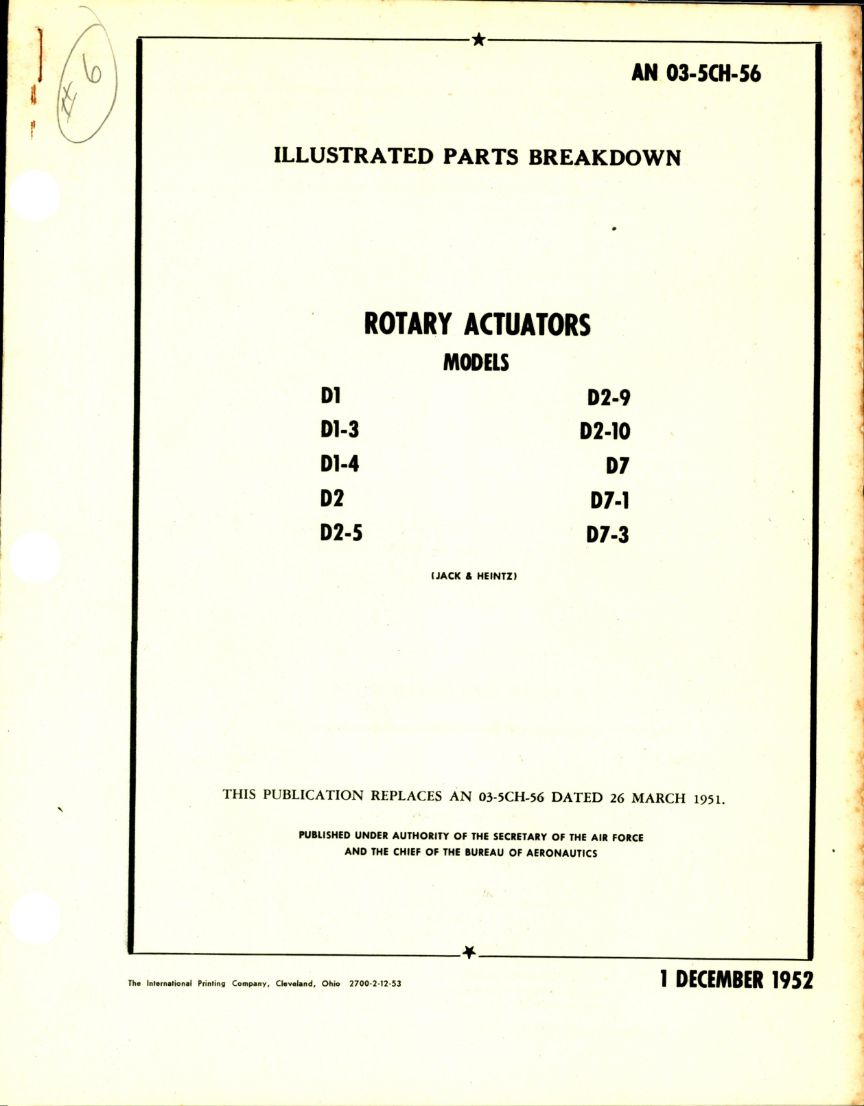 Sample page 1 from AirCorps Library document: Parts Breakdown for Rotary Actuators Models D1, D2, and D7
