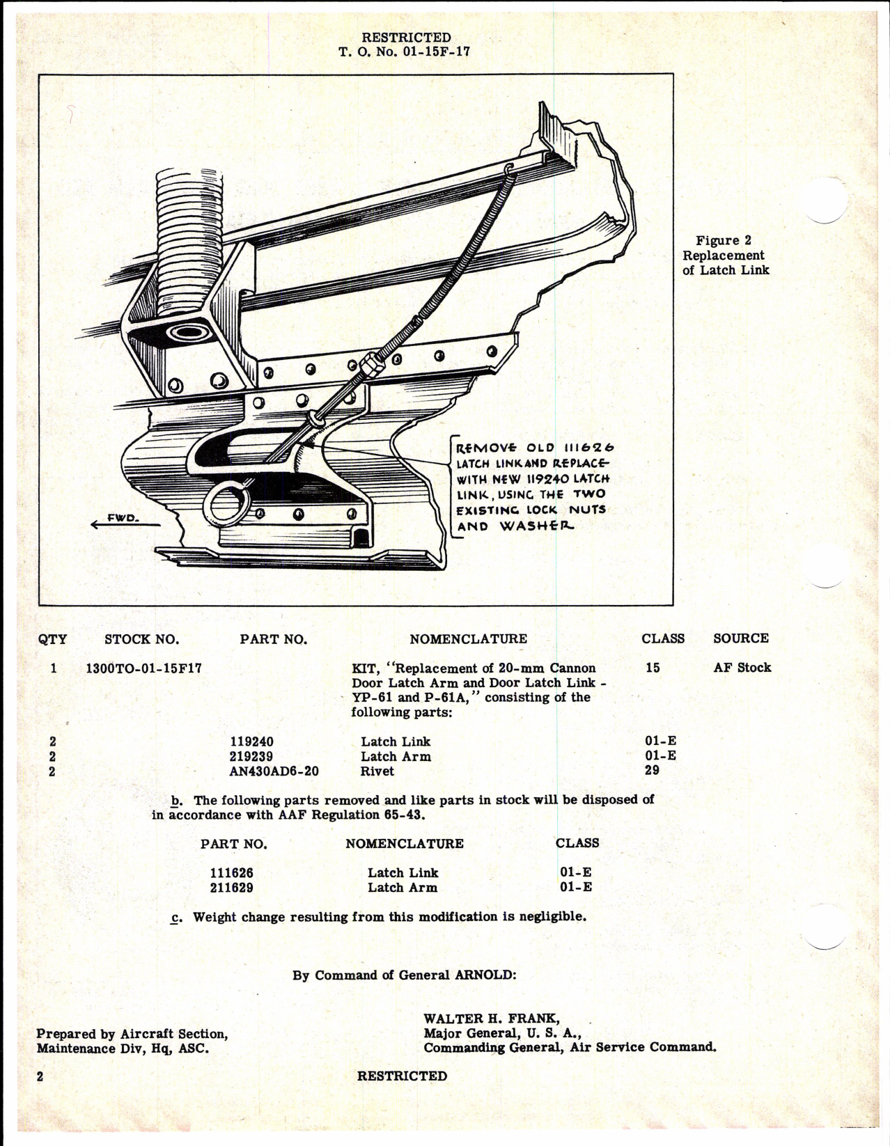 Sample page 2 from AirCorps Library document: Replacement of 20-MM Cannon Door Latch Arm & Link