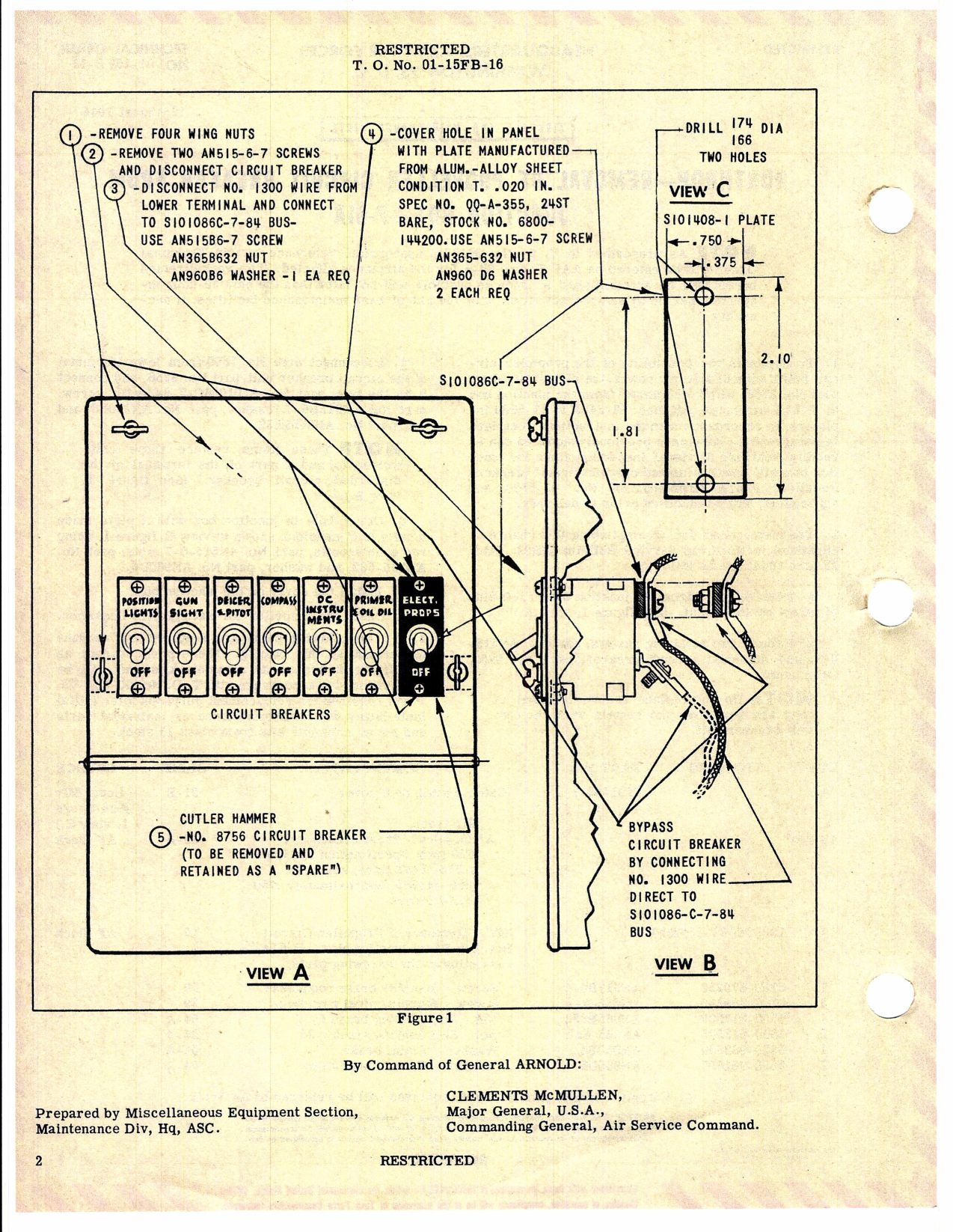Sample page 2 from AirCorps Library document: Removal of Propeller Circuit Breaker from Junction Box for P-61A