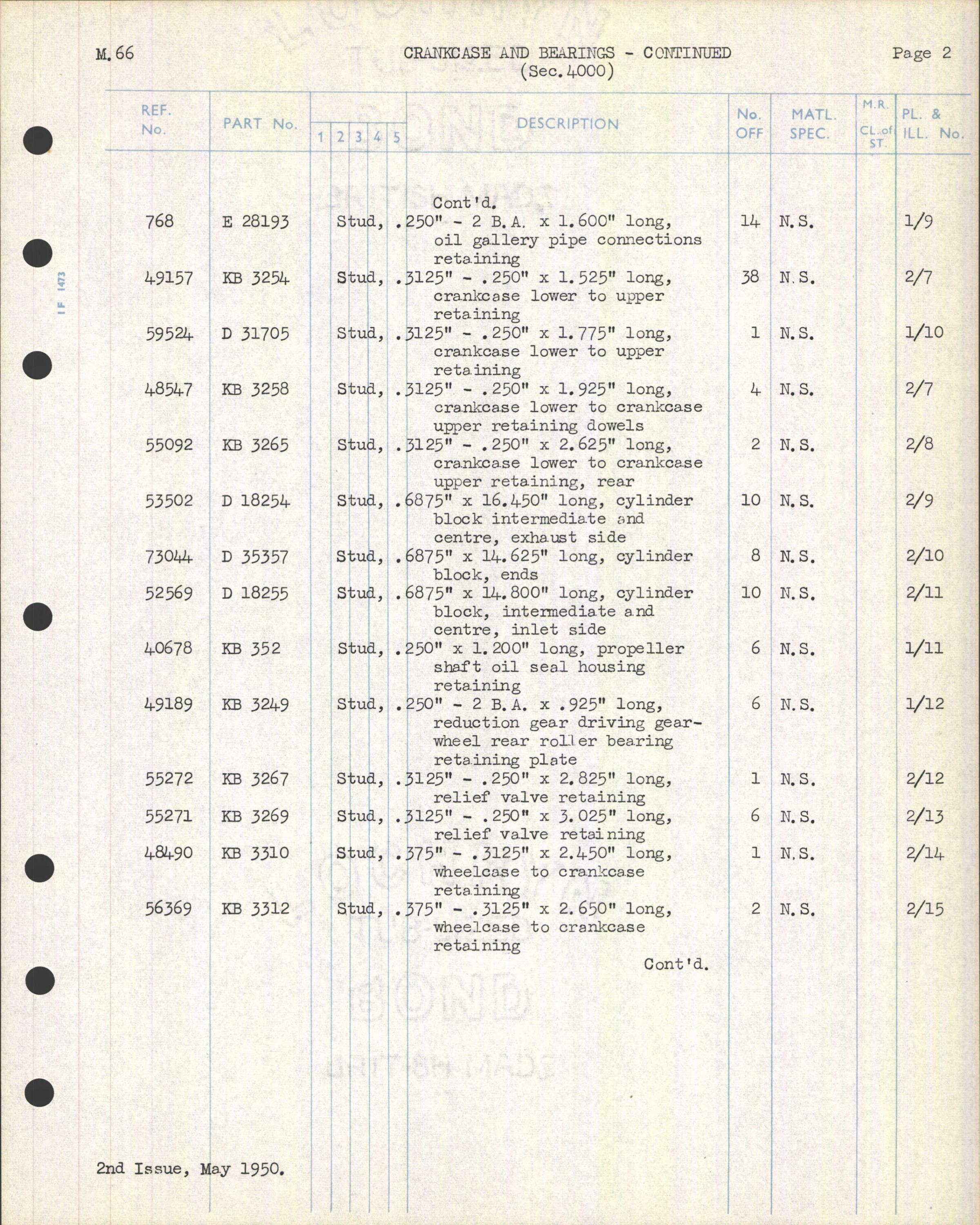 Sample page 59 from AirCorps Library document: Schedule of Engine Spare Parts for Merlin 66 and 70