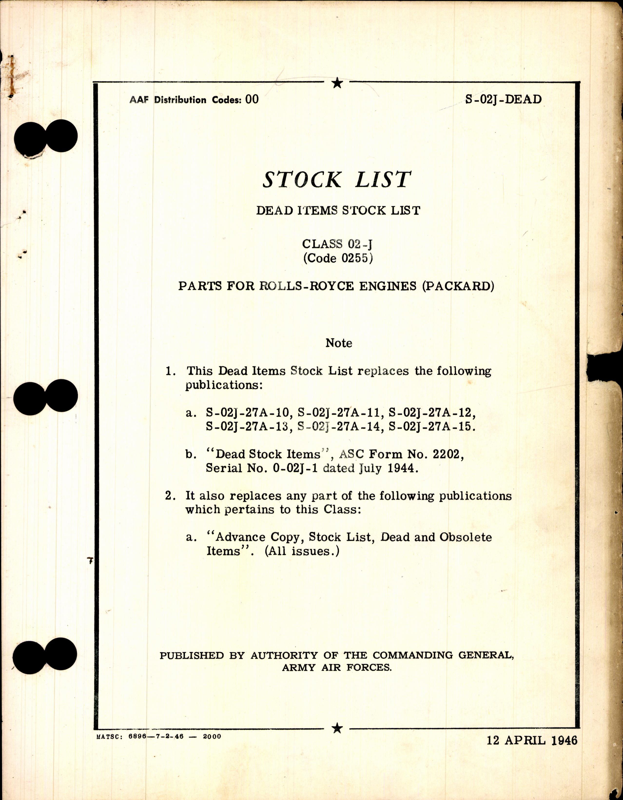 Sample page 13 from AirCorps Library document: Dead Items Stock List Parts for Rolls-Royce Engines (Packard)