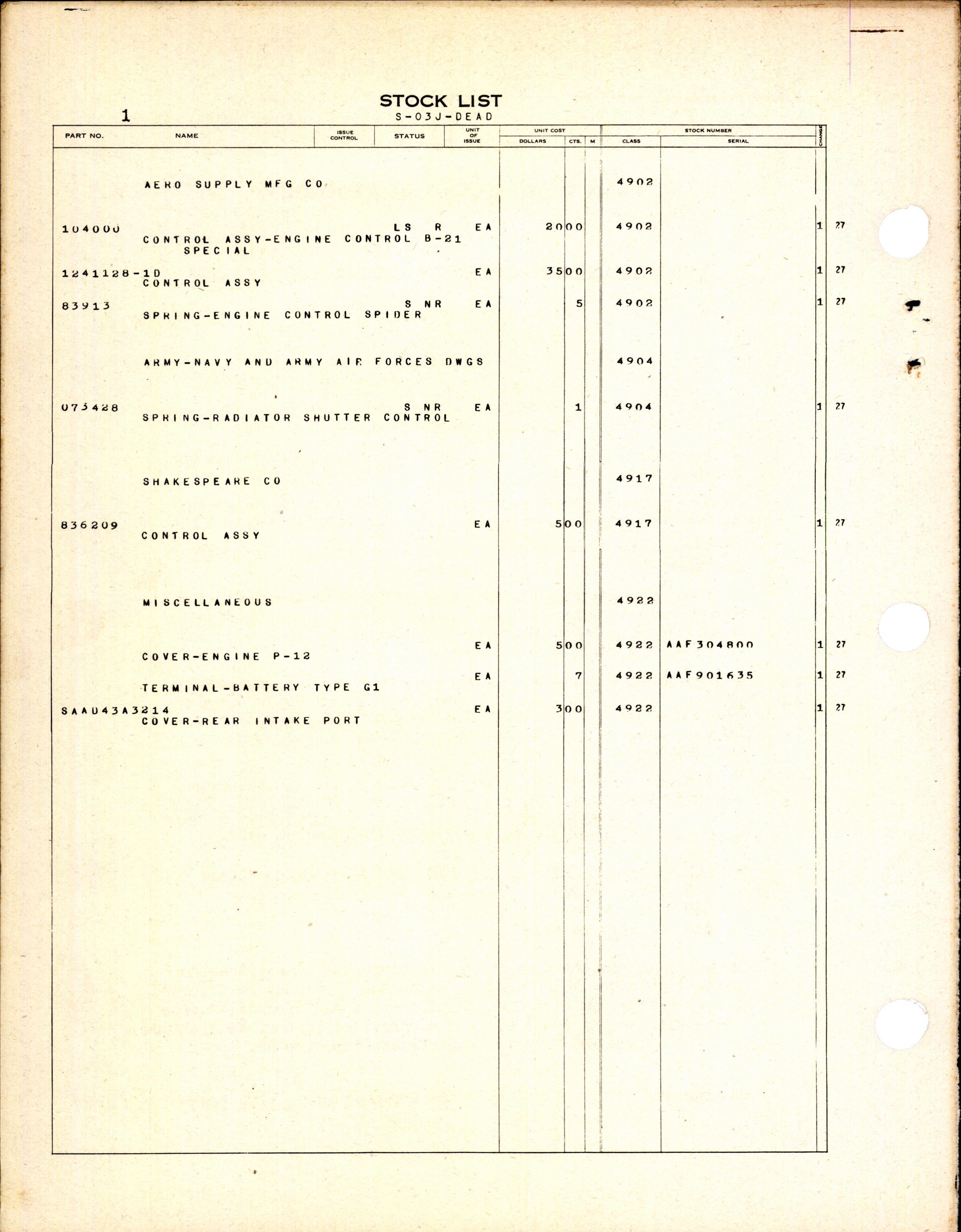 Sample page 4 from AirCorps Library document: Dead Items Stock List for Miscellaneous Aircraft Engine Accessories