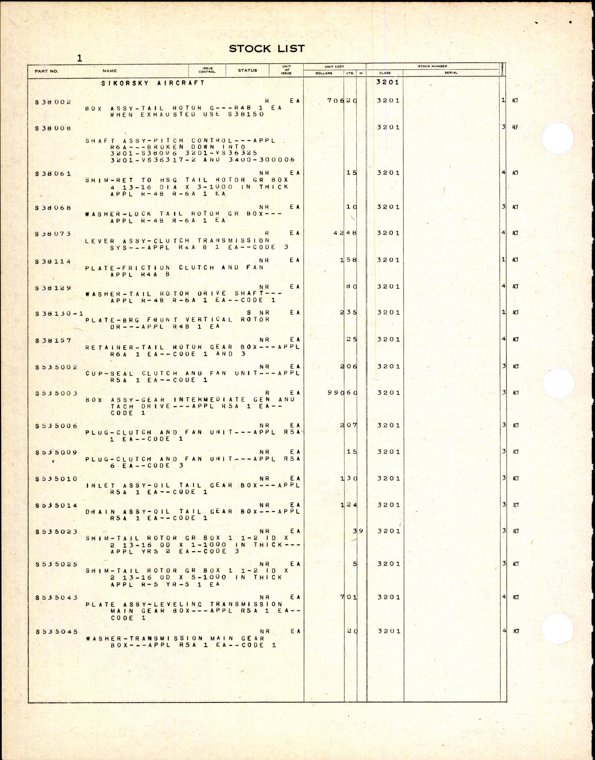 Sample page 4 from AirCorps Library document: Stock List for Transmission Systems for Rotary Wing Aircraft