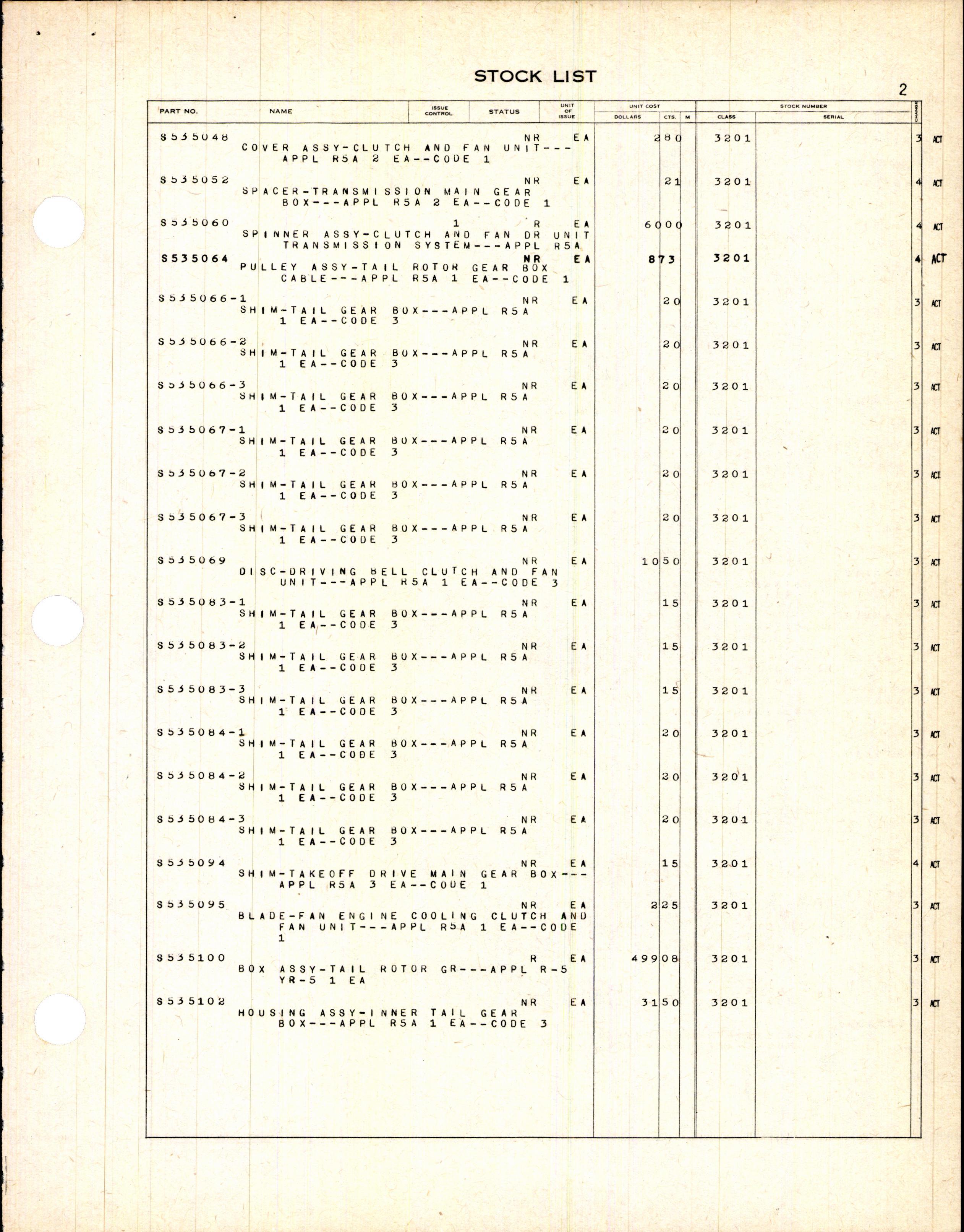 Sample page 5 from AirCorps Library document: Stock List for Transmission Systems for Rotary Wing Aircraft