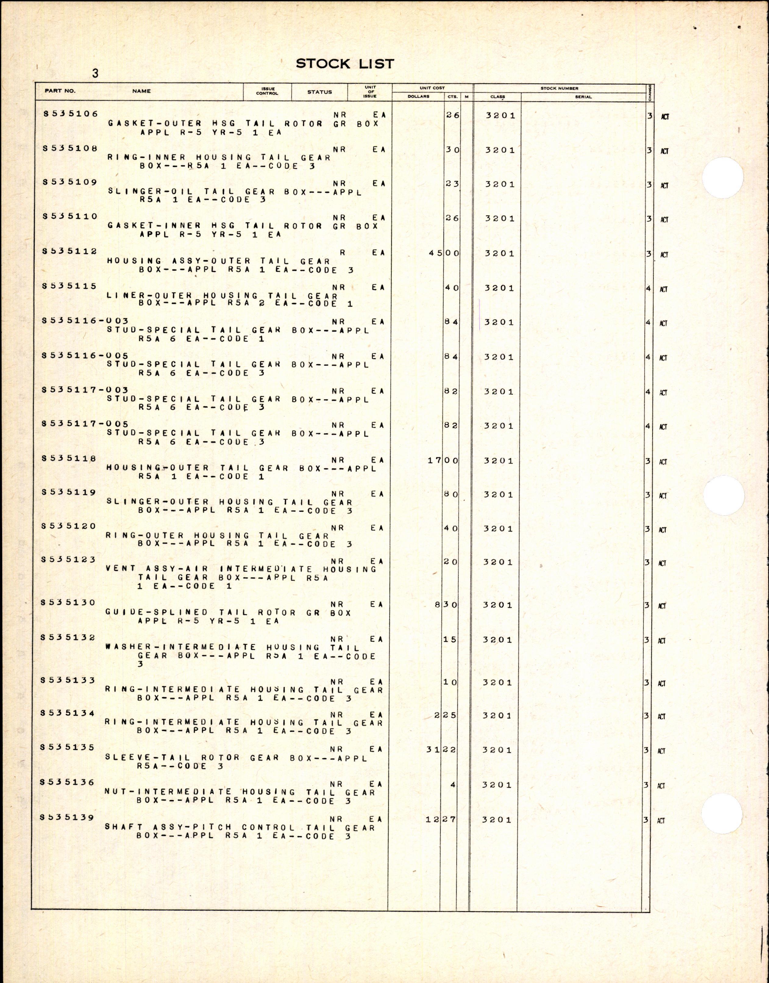 Sample page 6 from AirCorps Library document: Stock List for Transmission Systems for Rotary Wing Aircraft