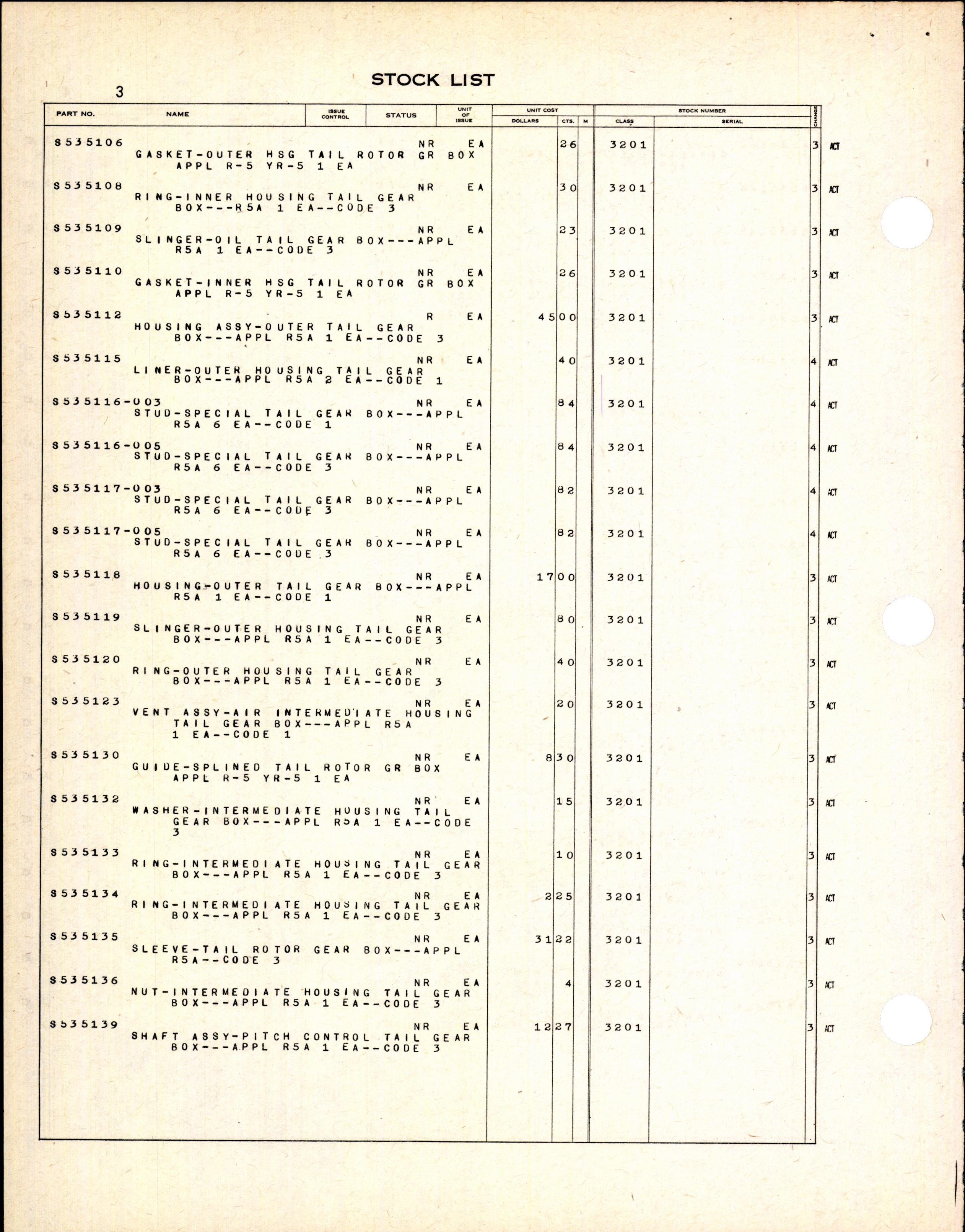 Sample page 6 from AirCorps Library document: Stock List for Transmission Systems for Rotary Wing Aircraft