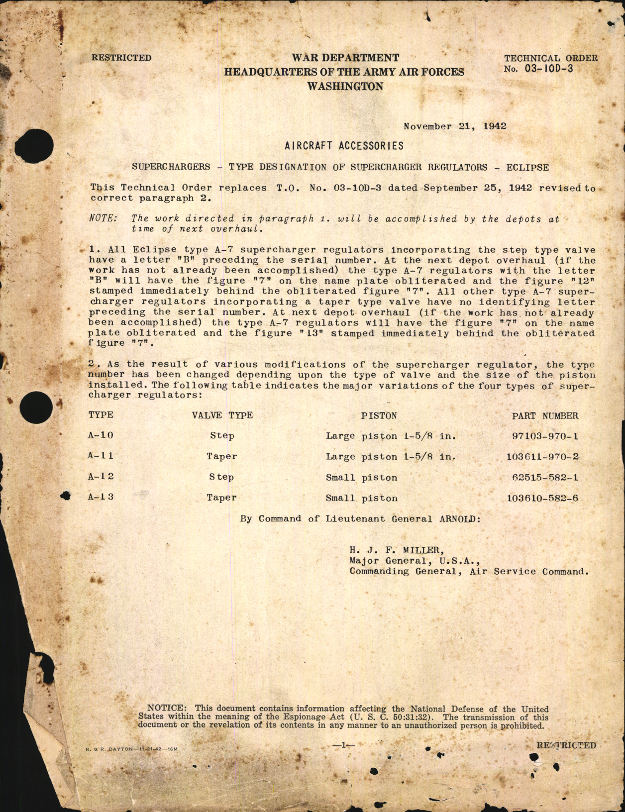 Sample page 1 from AirCorps Library document: Type Designation for Eclipse Supercharger Regulators