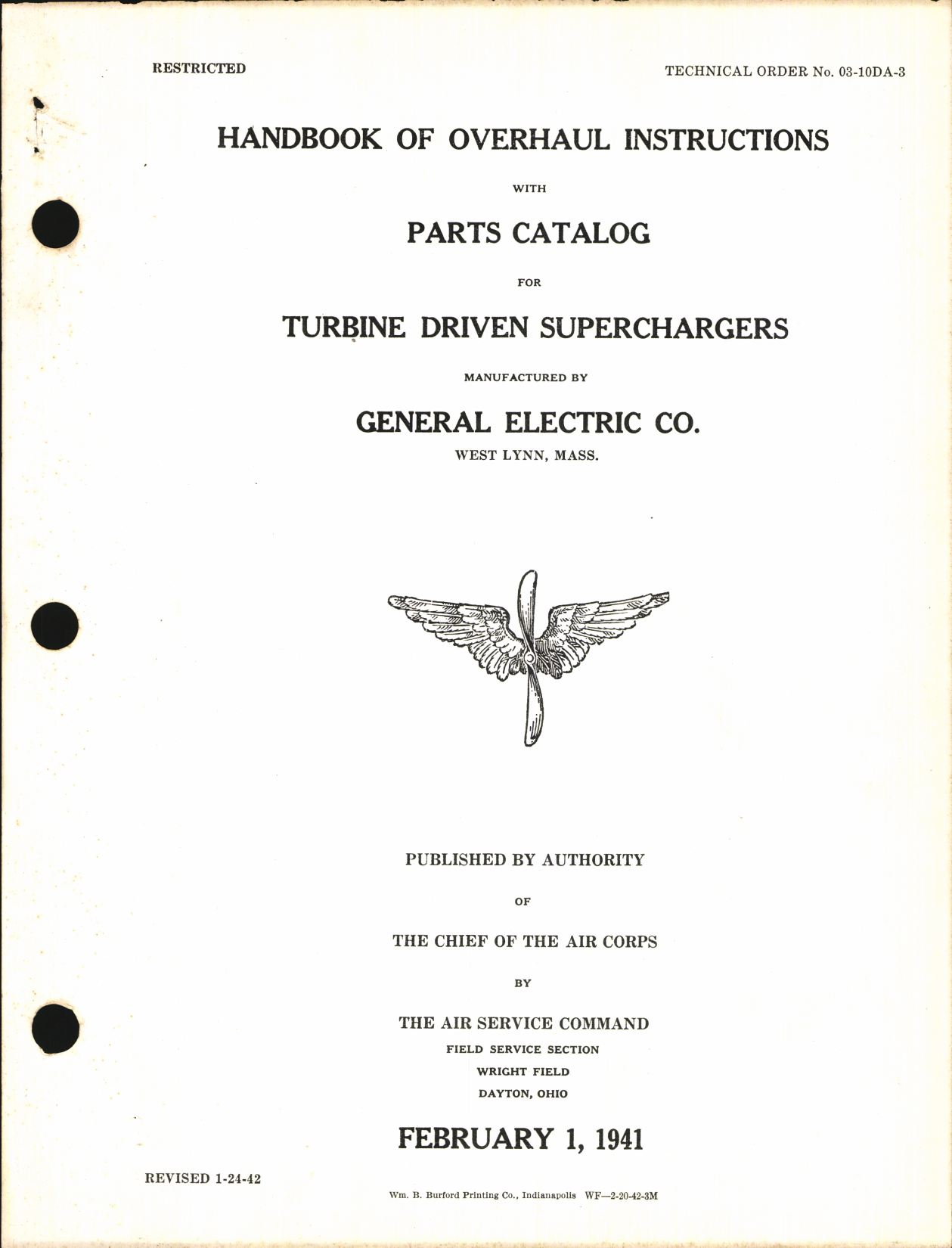 Sample page 1 from AirCorps Library document: Overhaul Instructions with Parts Catalog for Turbine Driven Superchargers