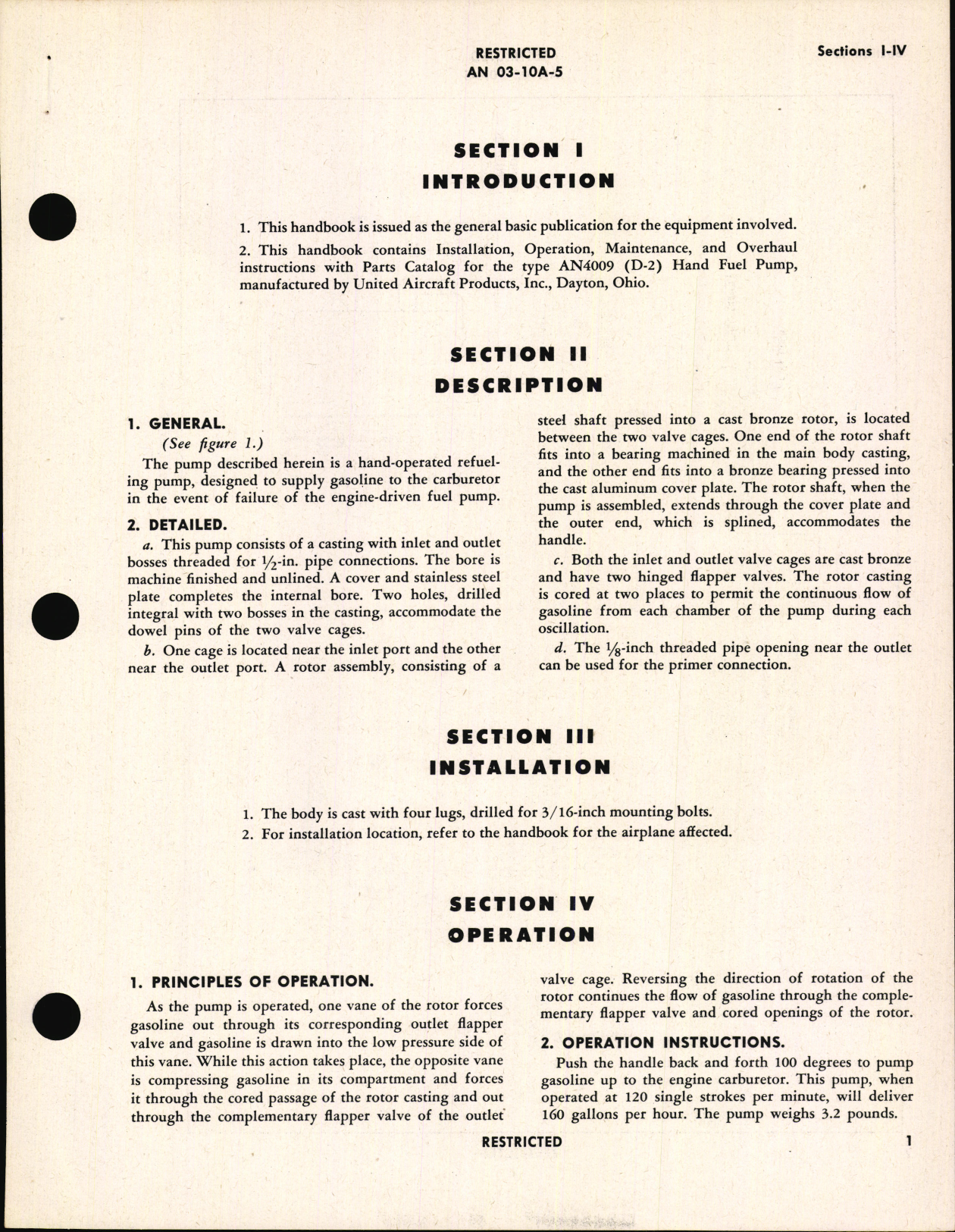 Sample page 5 from AirCorps Library document: Handbook of Instructions with Parts Catalog for Type AN4009 Hand Fuel Pump (Army Type D-2)