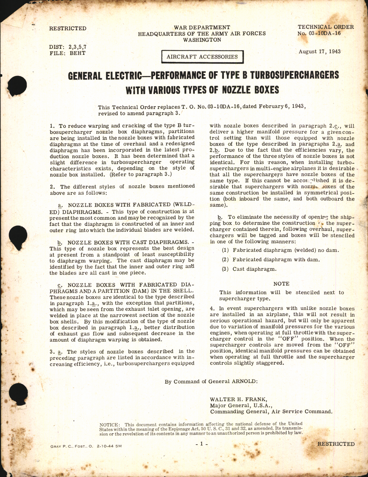 Sample page 1 from AirCorps Library document: Performance of Type B Turbosuperchargers with Various Types of Nozzle Boxes