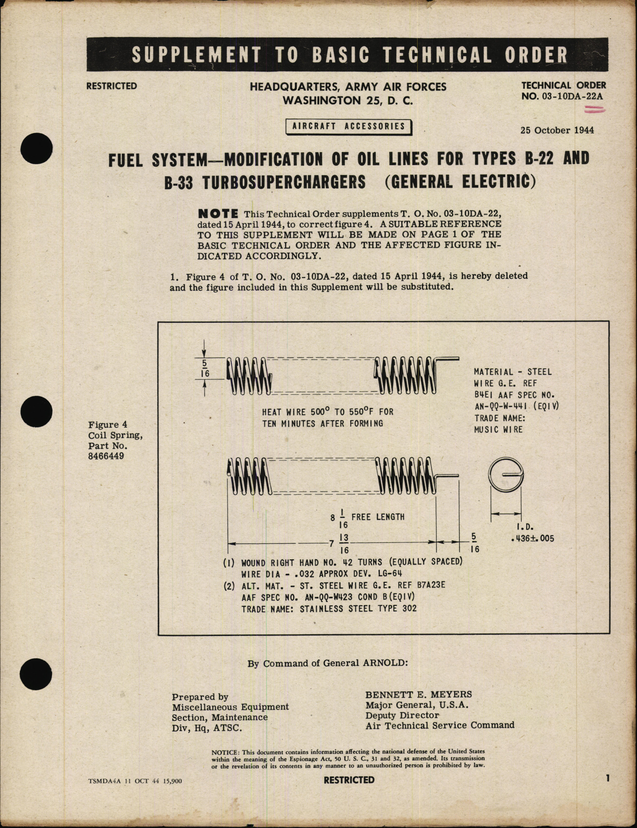 Sample page 1 from AirCorps Library document: Modification of Oil Lines for Types B-22 and B-33 Turbosuperchargers