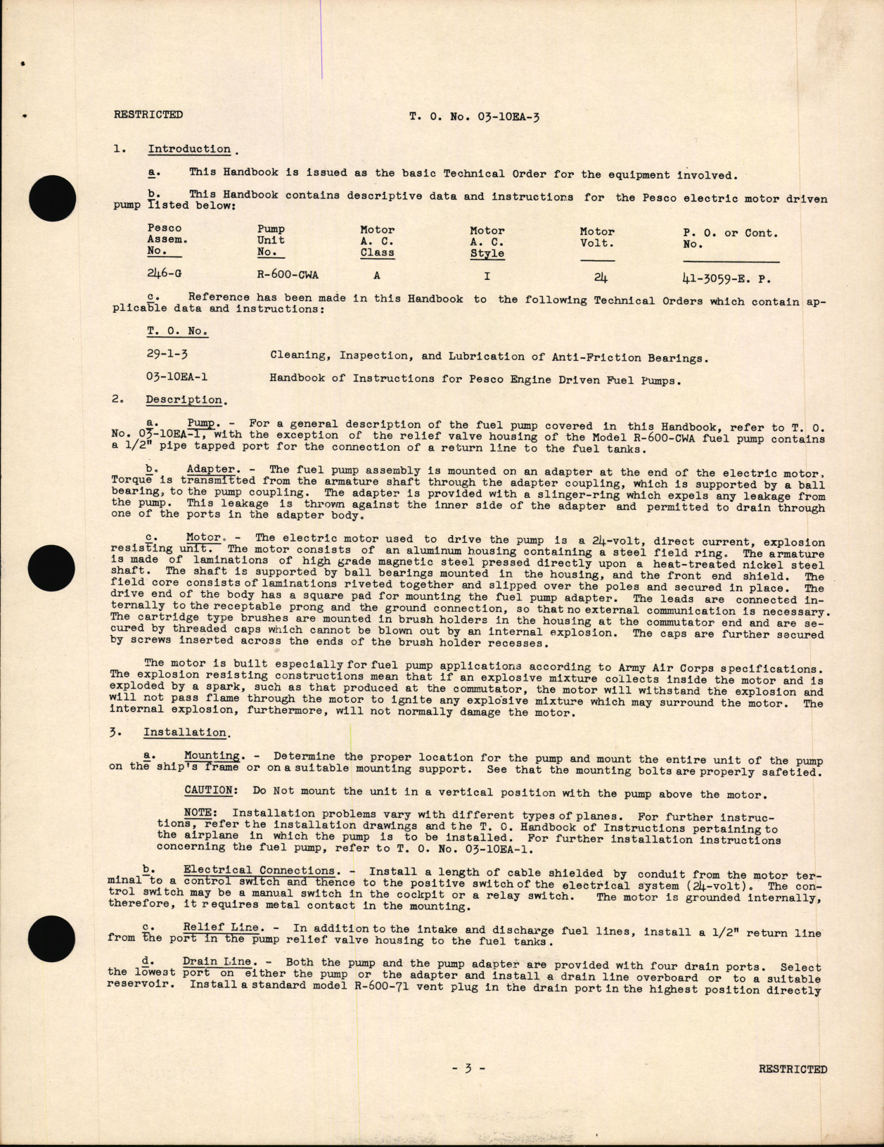 Sample page 5 from AirCorps Library document: Handbook of Instructions with Assembly Parts List for Electric Motor Driven Fuel Pump