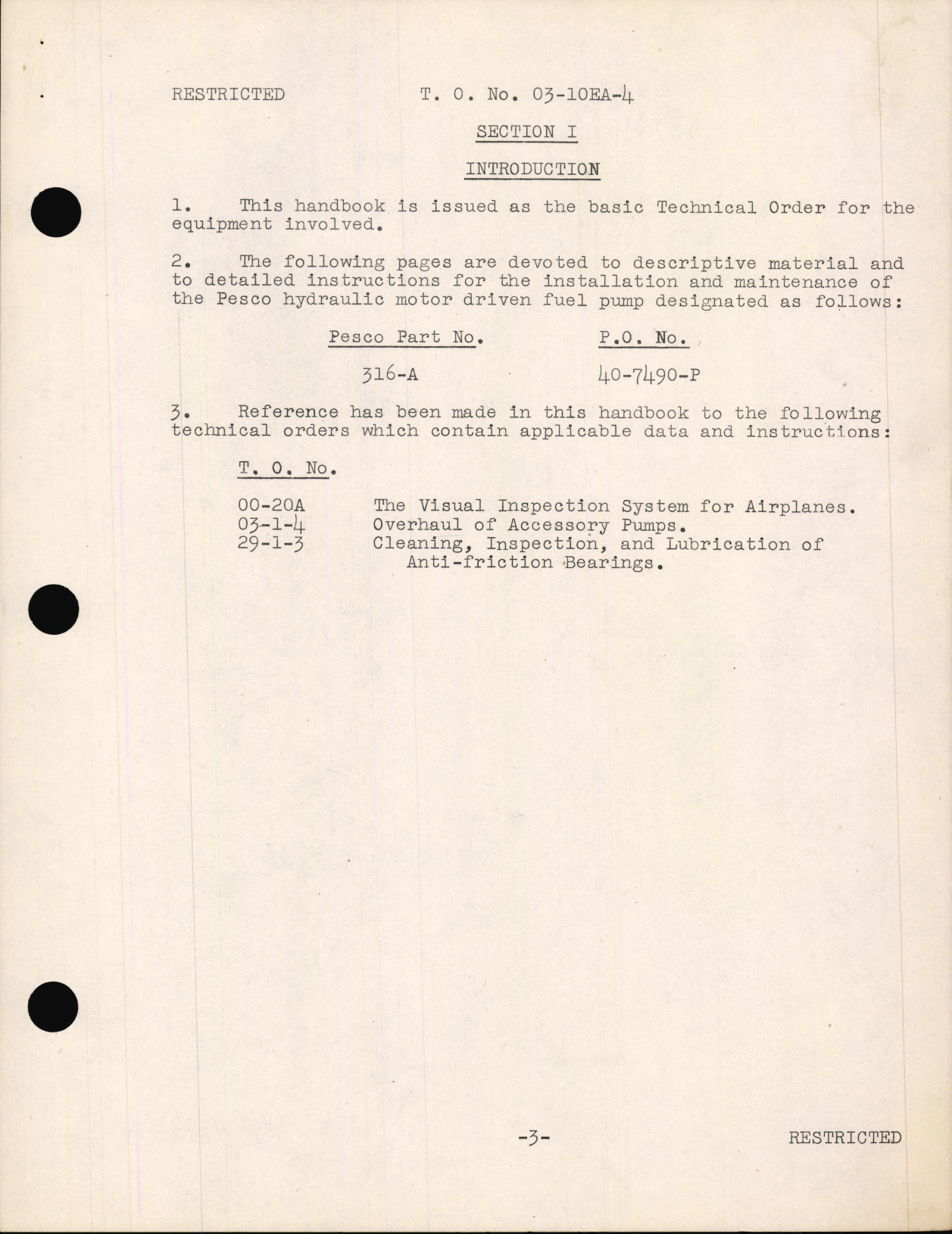 Sample page 5 from AirCorps Library document: Preliminary Handbook of Instructions with Parts Catalog for the Hydraulic Motor Driven Fuel Pump