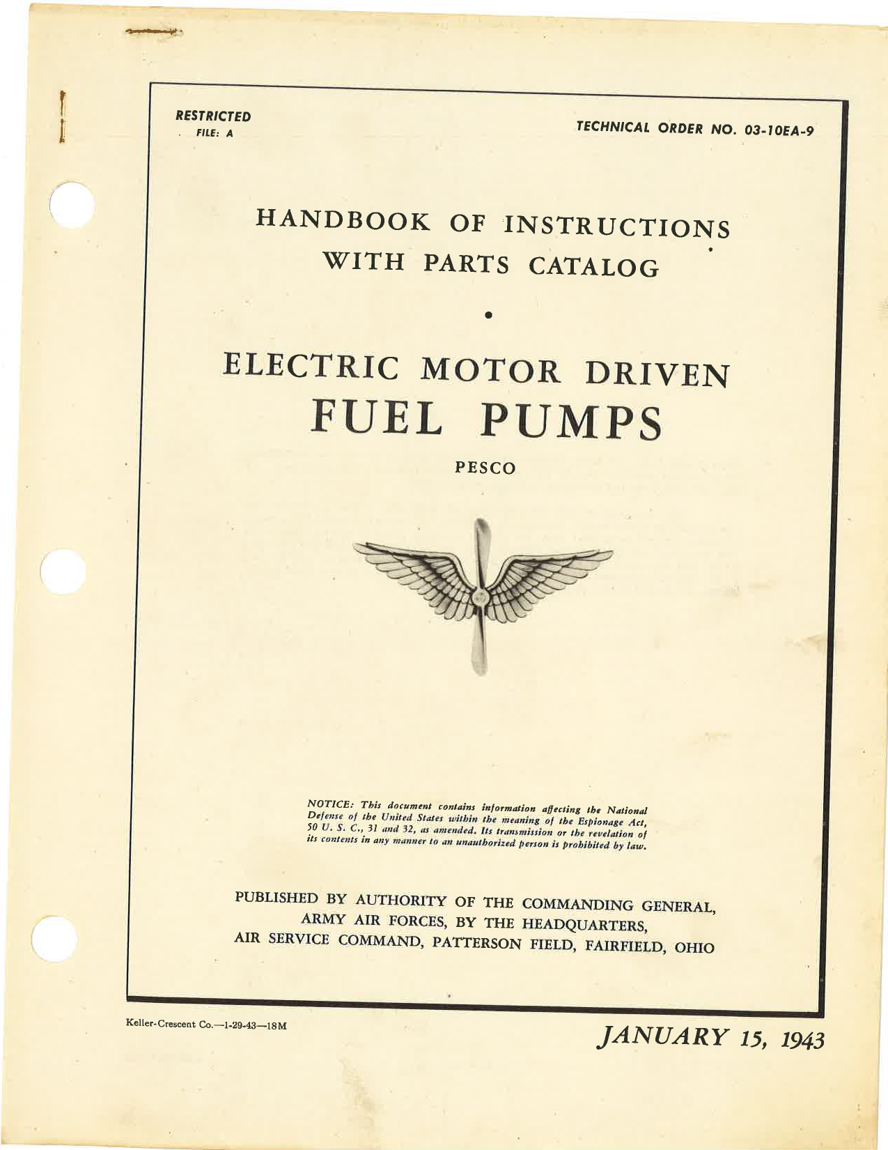 Sample page 1 from AirCorps Library document: Handbook of Instructions with Parts Catalog for Electric Motor Driven Fuel Pumps
