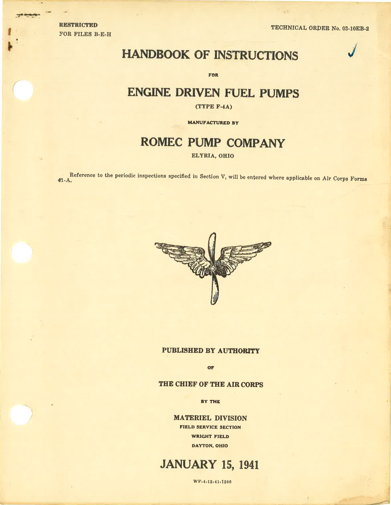 Sample page 1 from AirCorps Library document: Handbook of Instructions for Engine Driven Fuel Pumps Type F-4A