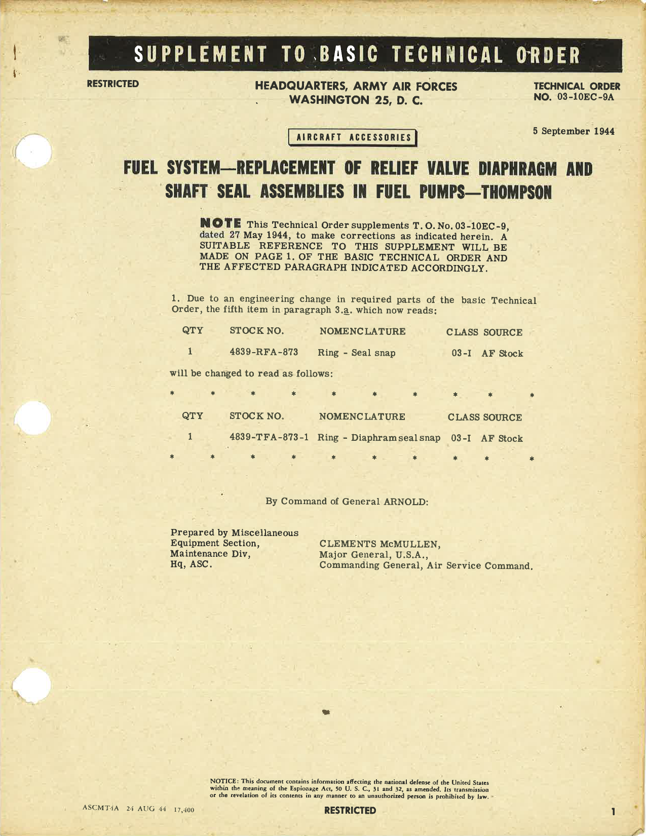 Sample page 1 from AirCorps Library document: Replacement of Relief Valve Diaphragm and Shaft Seal Assemblies in Fuel Pumps