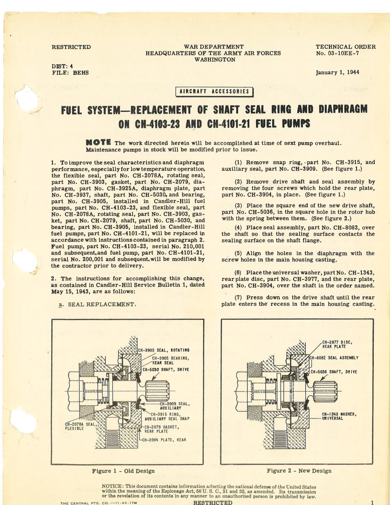 Sample page 1 from AirCorps Library document: Replacement of Shaft Seal Ring and Diaphragm on CH-4103-23 and CH-4101-21 Fuel Pumps
