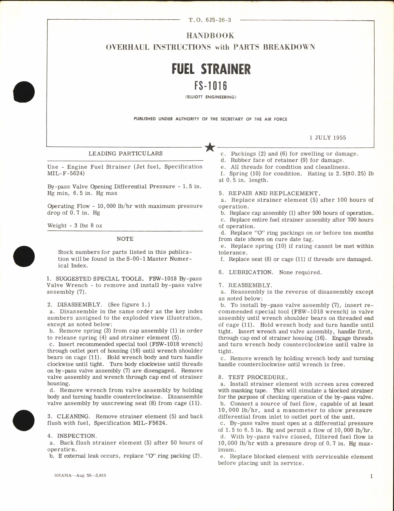 Sample page 1 from AirCorps Library document: Overhaul Instructions with Parts Breakdown for Fuel Strainer FS-1016