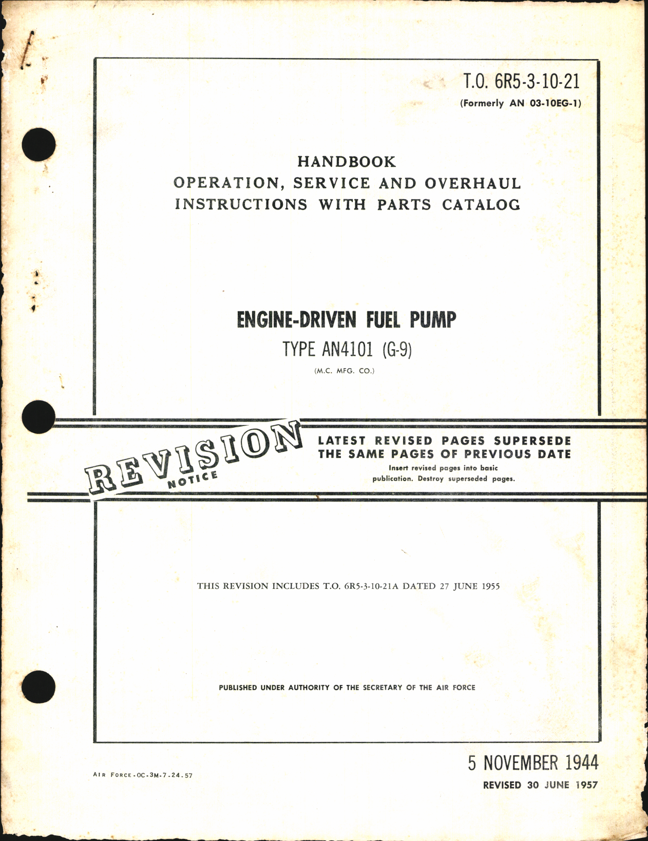 Sample page 1 from AirCorps Library document: Operation, Service, & Overhaul Inst w/ Parts Catalog for Engine-Driven Fuel Pump Type AN4101 (G-9)