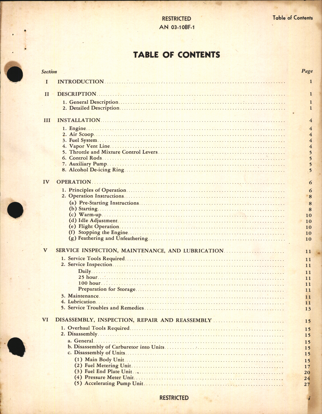 Sample page 1 from AirCorps Library document: Handbook of Instructions with Parts Catalog for Hydro-Metering Carburetor Model 58CPB-4