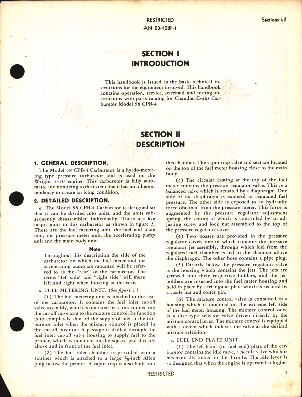 Sample page 5 from AirCorps Library document: Handbook of Instructions with Parts Catalog for Hydro-Metering Carburetor Model 58CPB-4