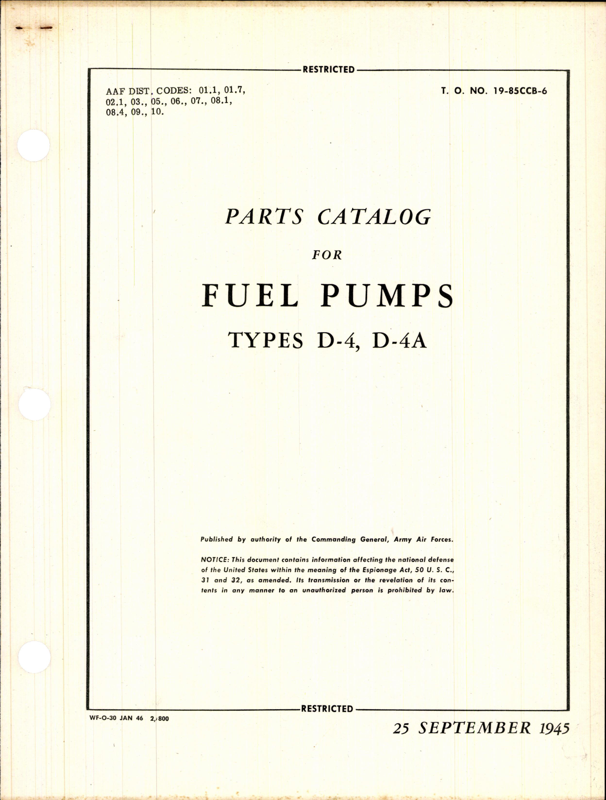 Sample page 1 from AirCorps Library document: Parts Catalog for Fuel Pumps Types D-4 and D-4A