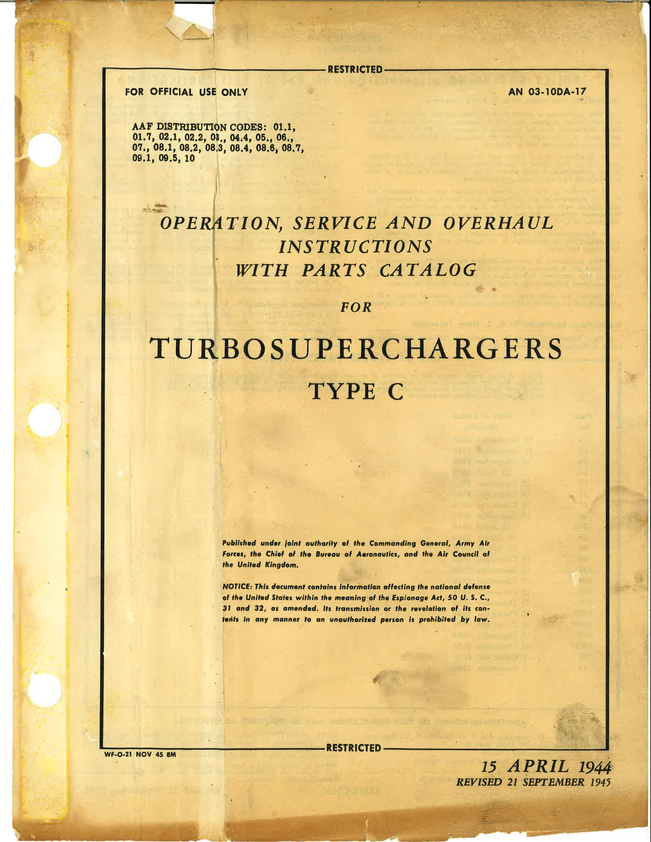 Sample page 1 from AirCorps Library document: Operation, Service, & Overhaul Instructions with Parts Catalog for Turbosuperchargers Type C