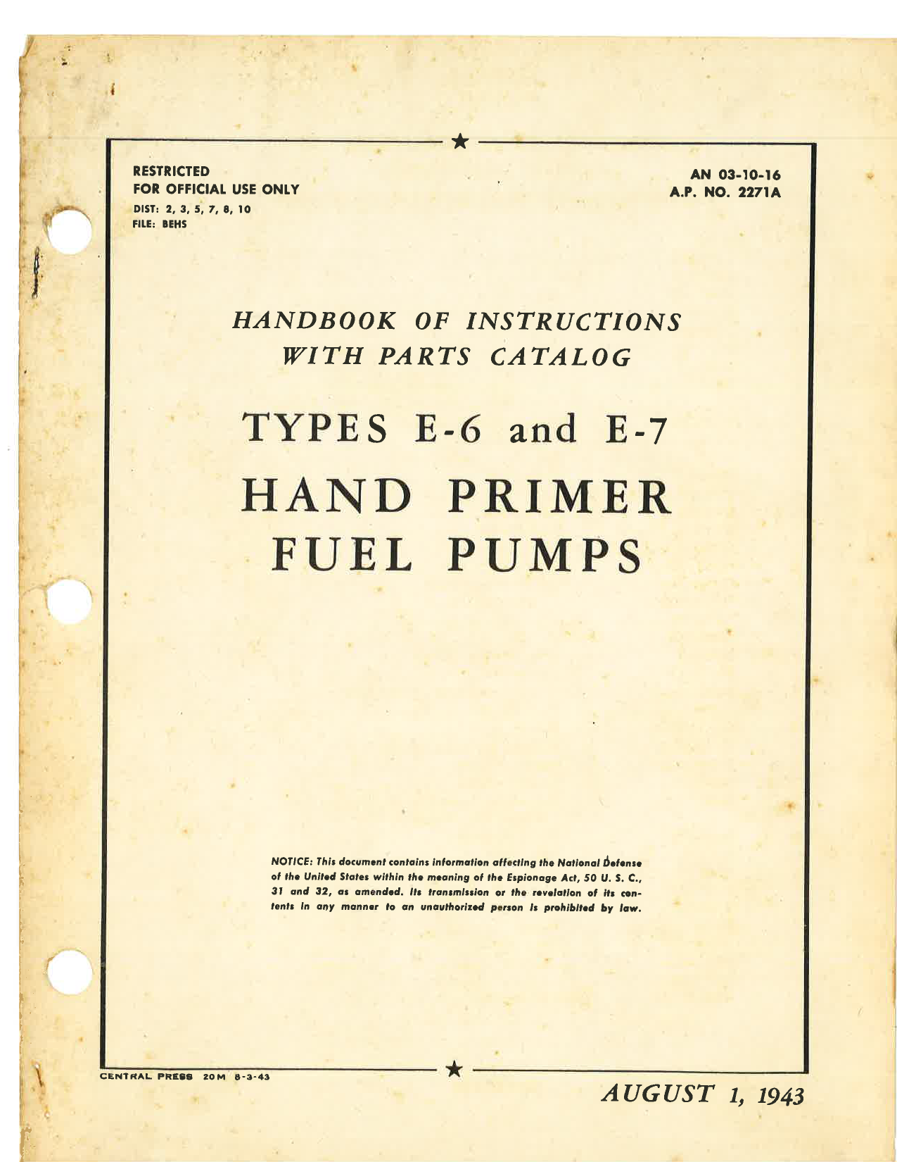 Sample page 1 from AirCorps Library document: Handbook of Instructions with Parts Catalog for Types E-6 and E-7 Hand Primer Fuel Pumps