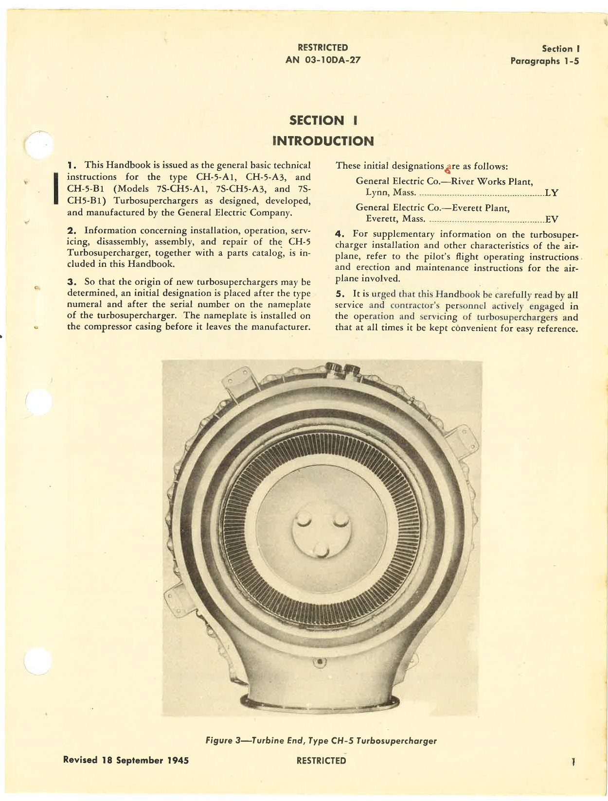 Sample page 5 from AirCorps Library document: Operation, Service, & Overhaul Instructions with Parts Catalog for Turbosuperchargers Types CH-5-A1, CH5-A3, and CH-5-B1