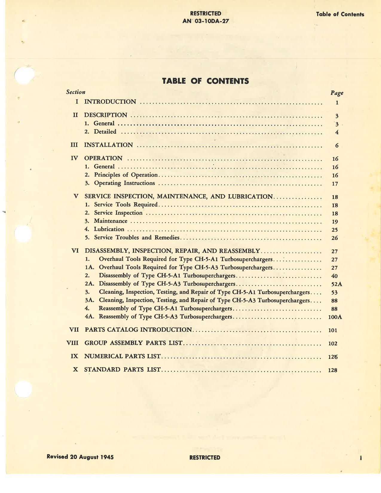 Sample page 5 from AirCorps Library document: Operation, Service, & Overhaul Instructions with Parts Catalog for Turbosuperchargers CH-5 Series