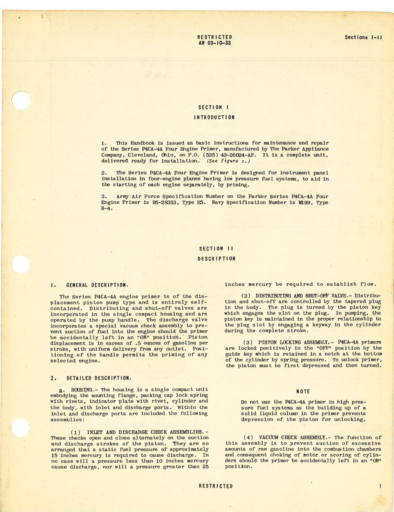 Sample page 5 from AirCorps Library document: Handbook of Instructions with Parts Catalog for Series P4CA-4A Four Engine Primer