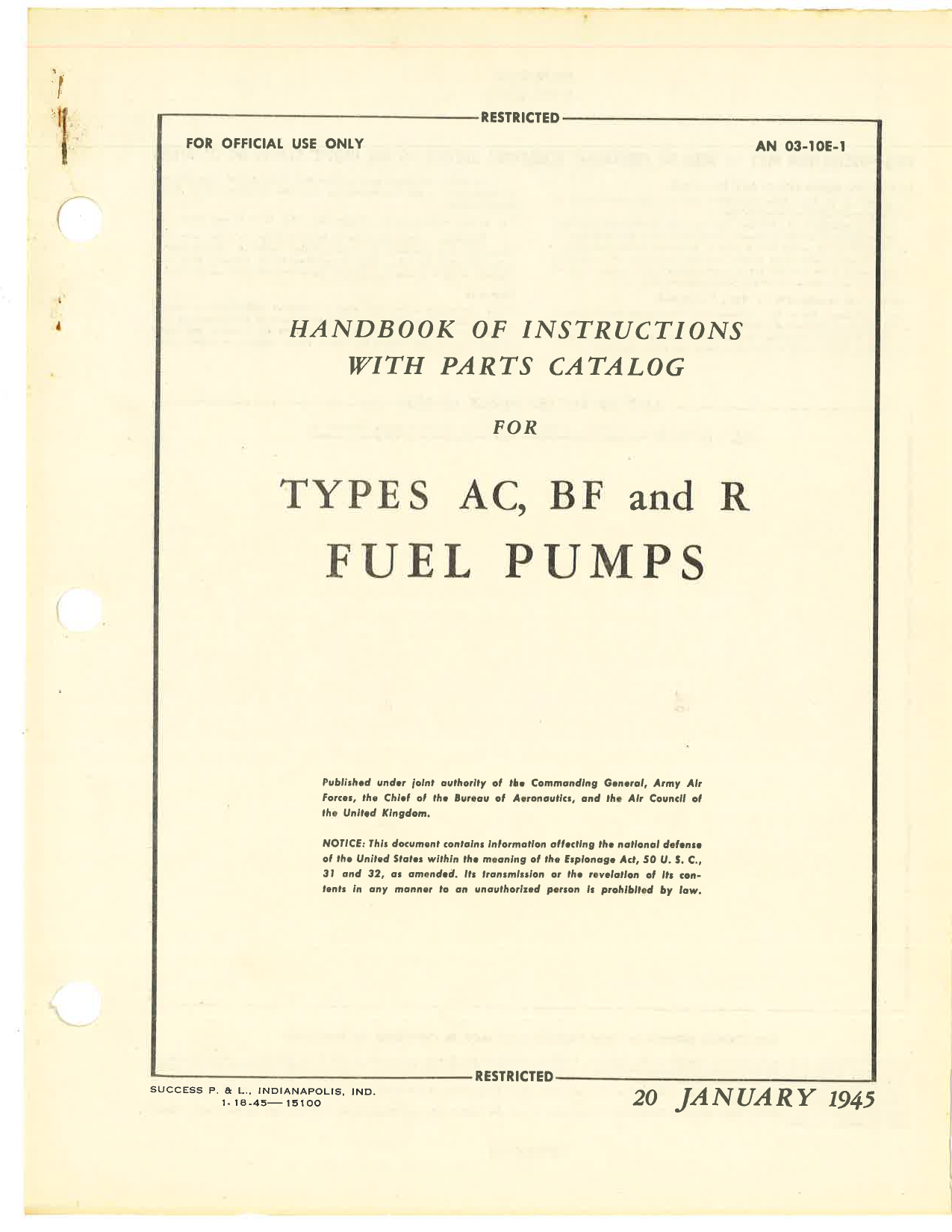 Sample page 1 from AirCorps Library document: Handbook of Instructions with Parts Catalog for Types AC, BF, and R Fuel Pumps