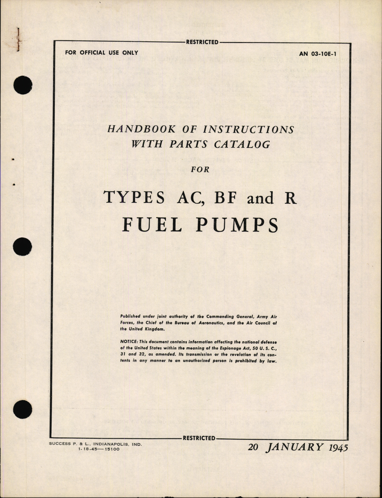 Sample page 5 from AirCorps Library document: Operation, Service, & Overhaul Instructions with Parts Catalog for Fuel Pumps Types AC, BF, and R