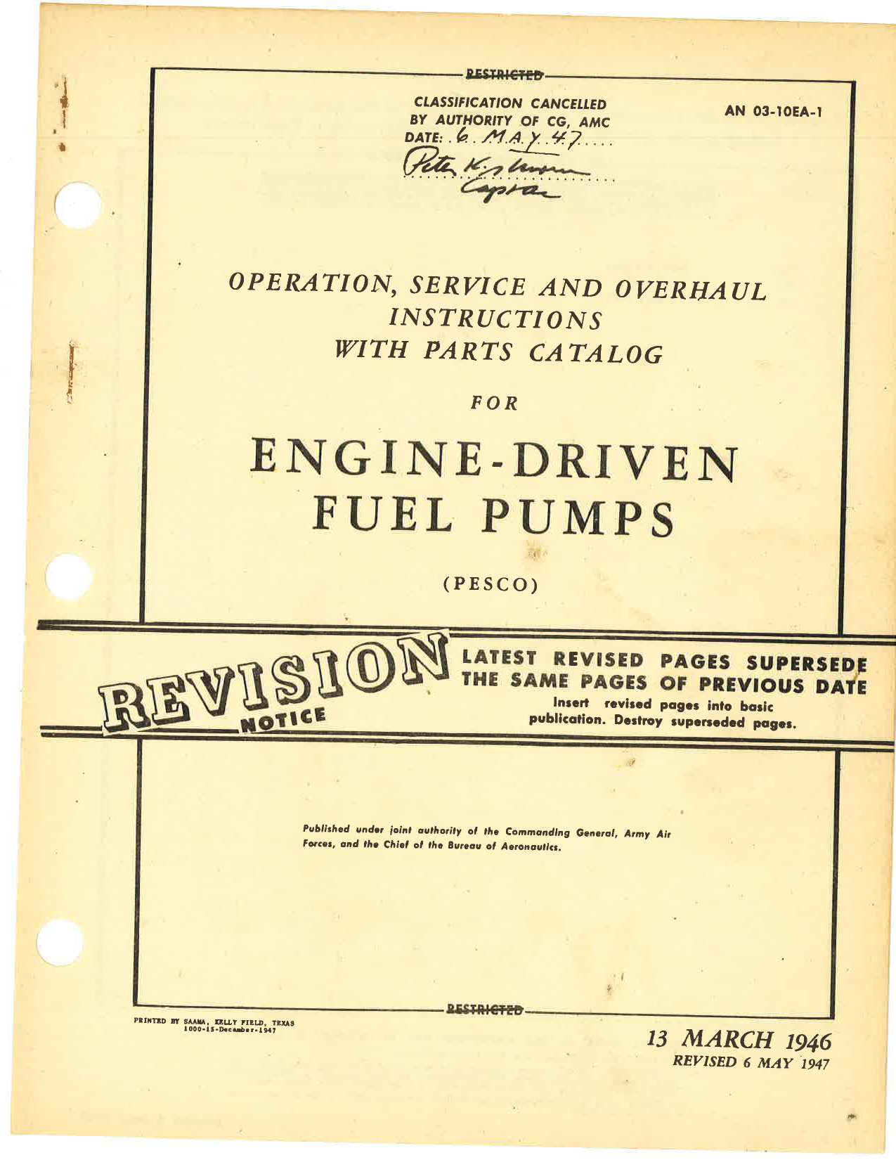 Sample page 1 from AirCorps Library document: Operation, Service, & Overhaul Instructions with Parts Catalog for Engine-Driven Fuel Pumps
