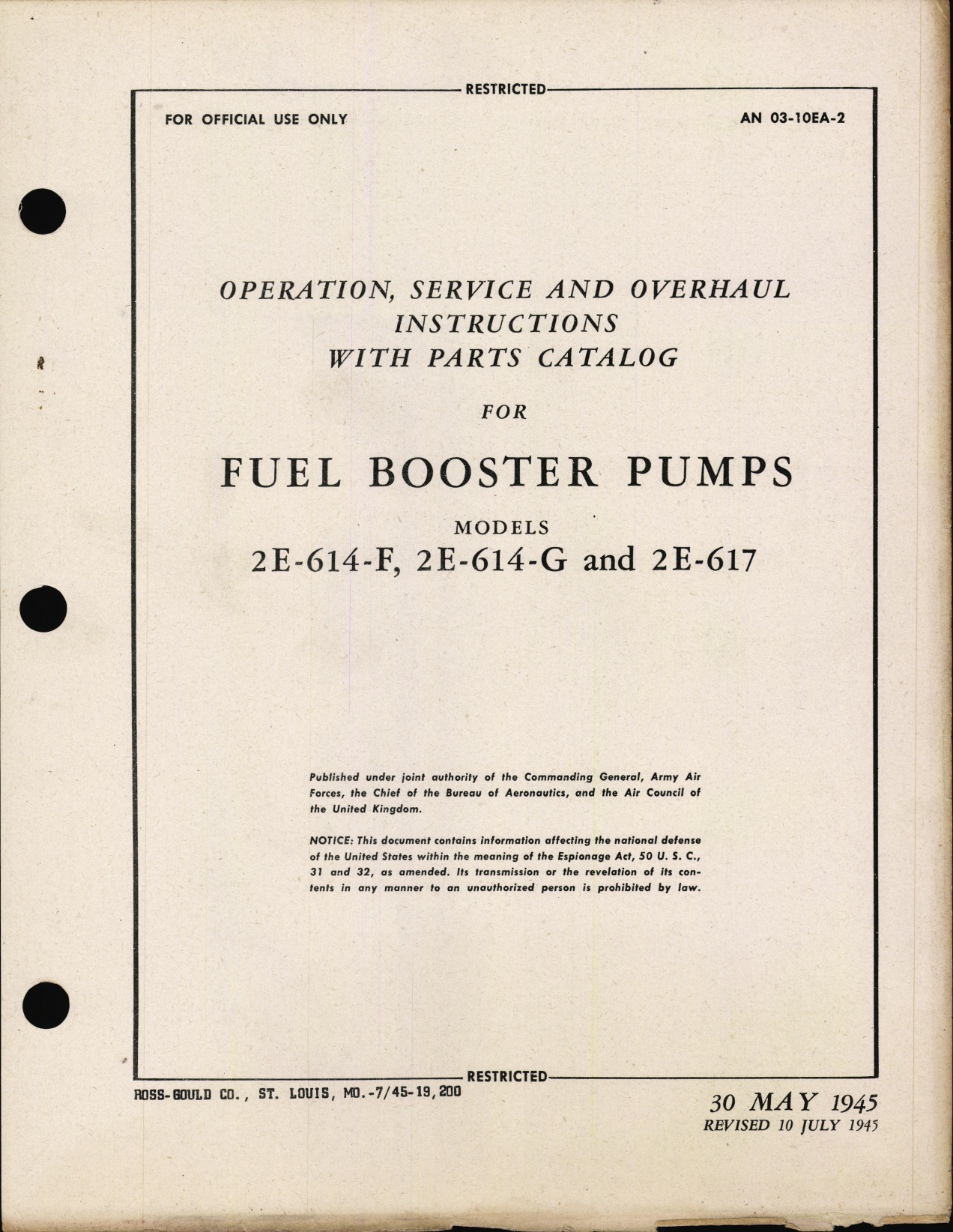 Sample page 1 from AirCorps Library document: Operation, Service, & Overhaul Instructions with Parts Catalog for Fuel Booster Pumps