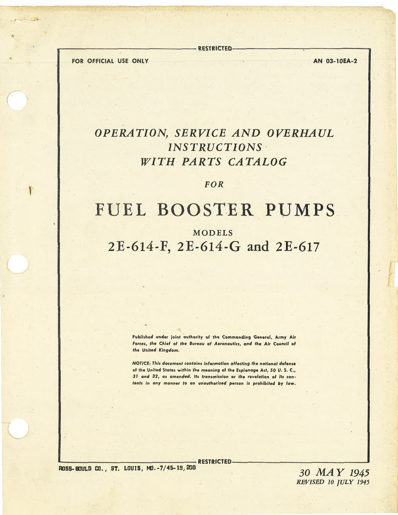 Sample page 1 from AirCorps Library document: Operation, Service, & Overhaul Instructions with Parts Catalog for Fuel Booster Pumps