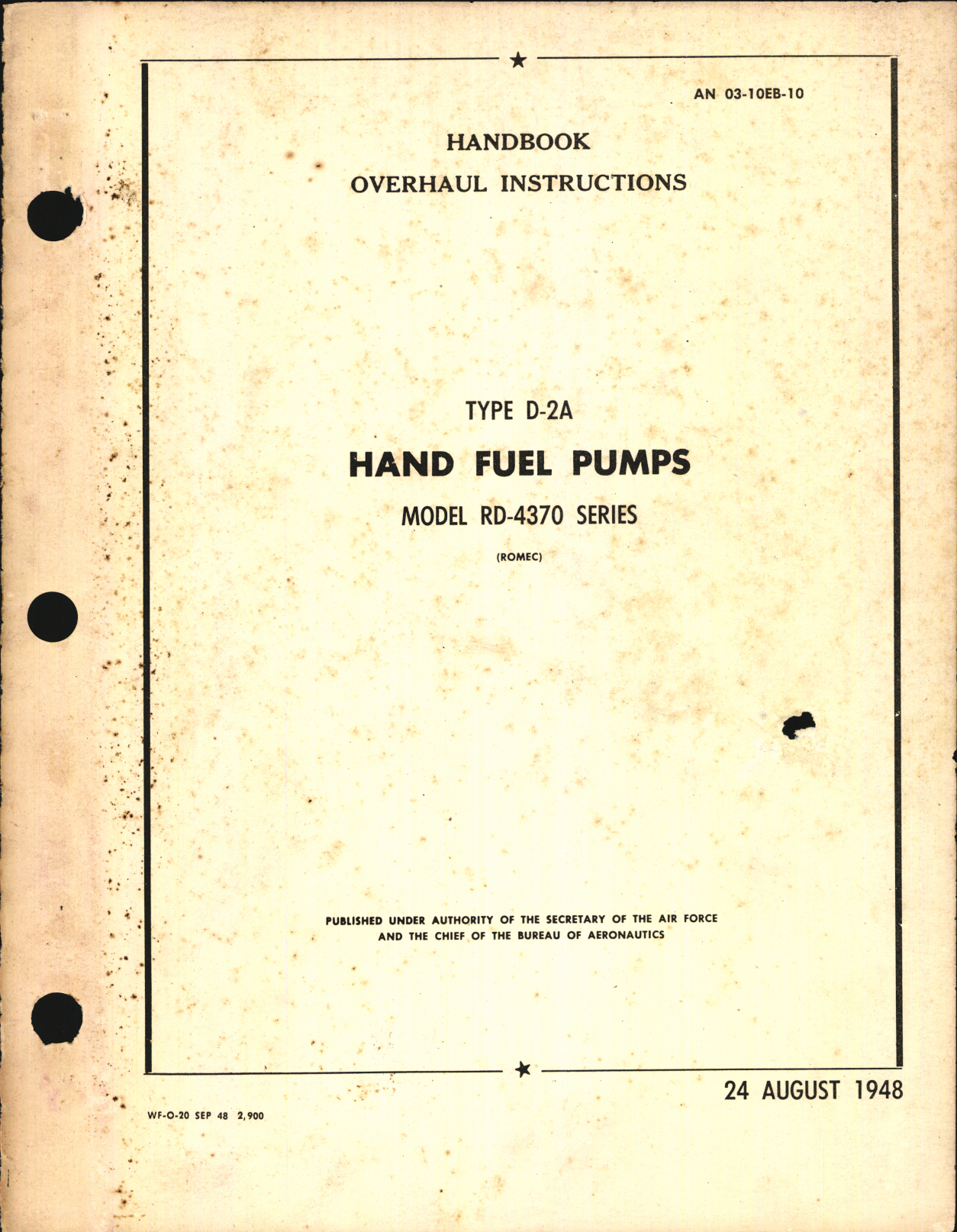 Sample page 1 from AirCorps Library document: Overhaul Instructions for Type D-2A Hand Fuel Pumps Model RD-4370 Series