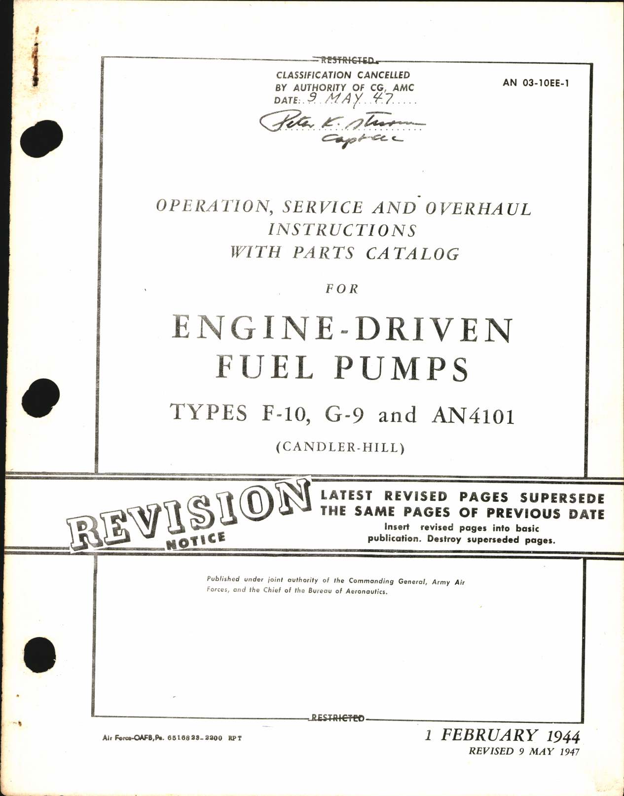 Sample page 1 from AirCorps Library document: Operation, Service, & Overhaul Instructions with Parts Catalog for Engine-Driven Fuel Pumps