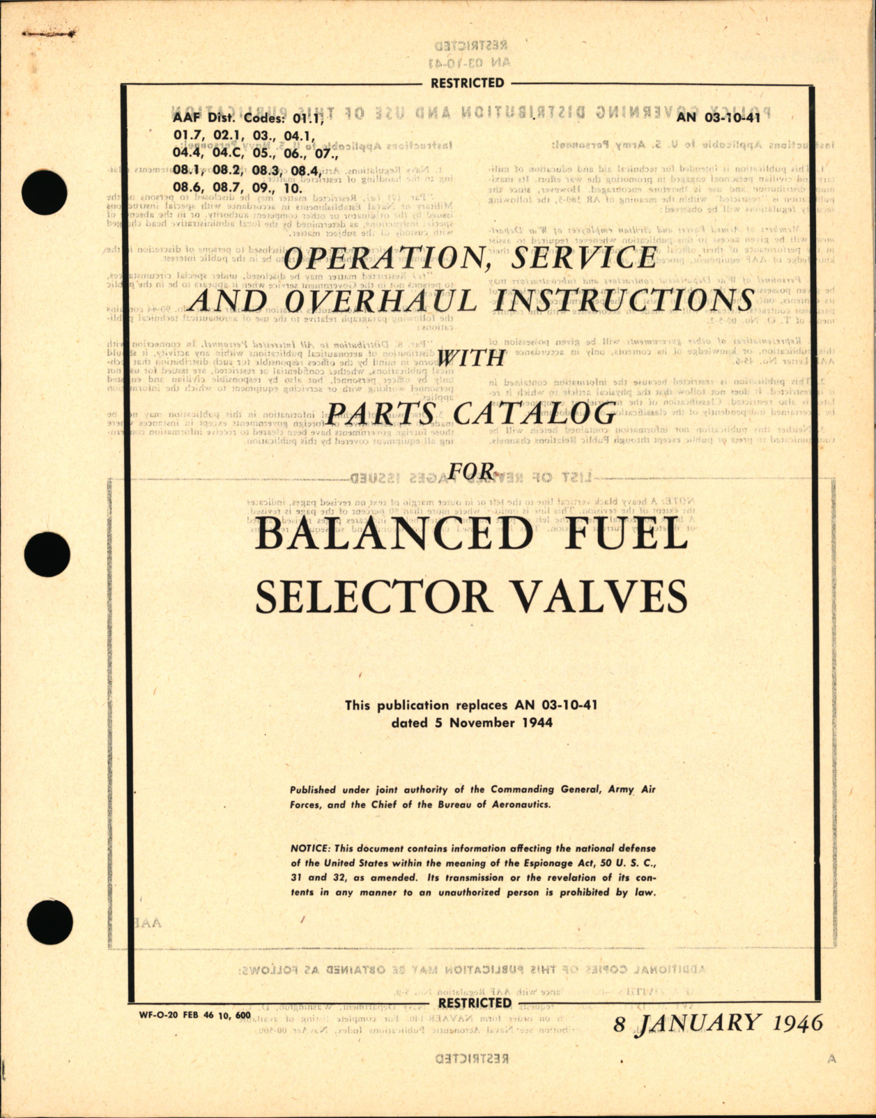 Sample page 1 from AirCorps Library document: Operation, Service, & Overhaul Instructions with Parts Catalog for Balanced Fuel Selector Valves