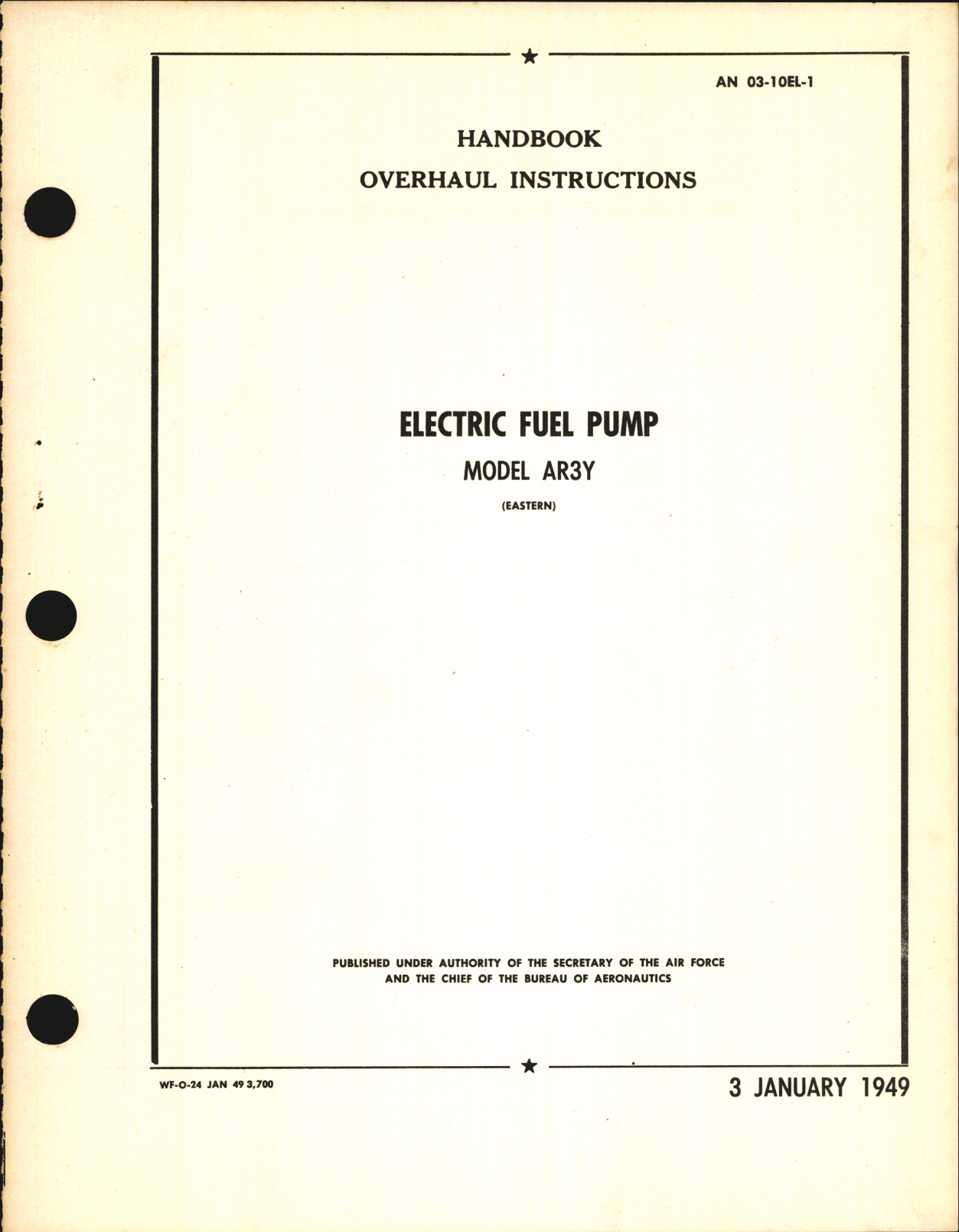 Sample page 1 from AirCorps Library document: Overhaul Instructions for Electric Fuel Pump Model AR3Y