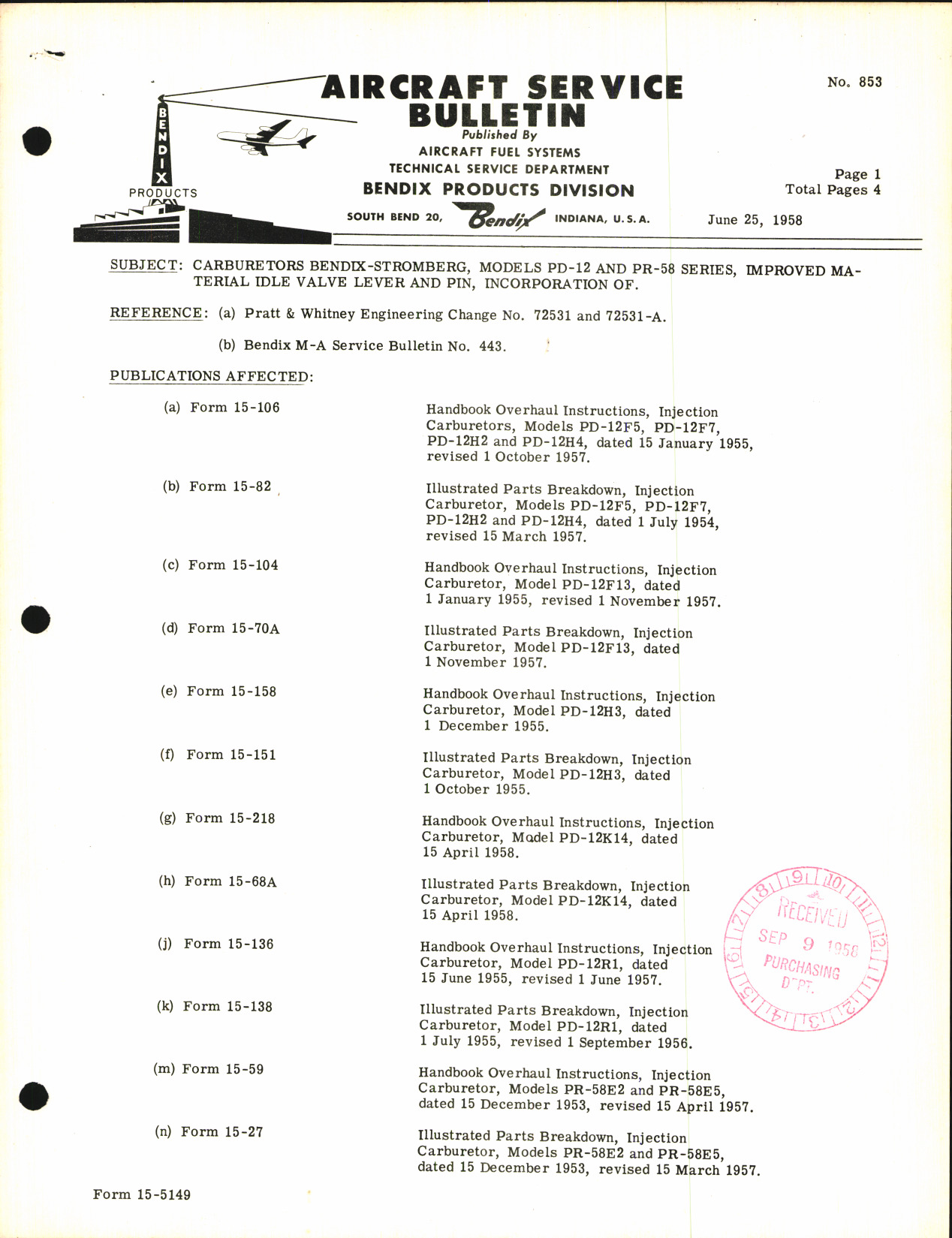 Sample page 1 from AirCorps Library document: Incorporation of Improved Material Idle Valve Lever and Pin for Models PD-12 and PR-58 Series Carburetors