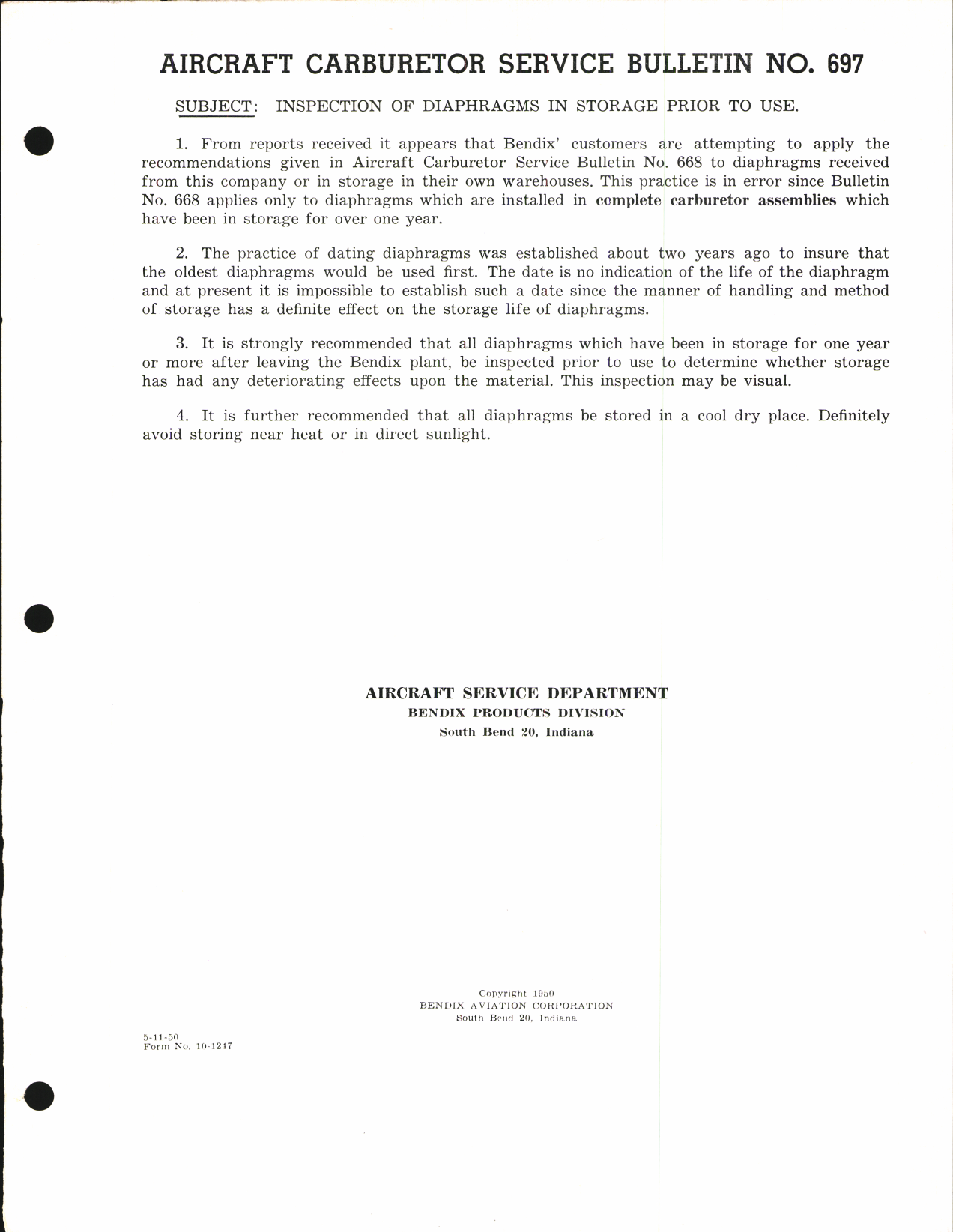 Sample page 1 from AirCorps Library document: Inspection of Diaphragms in Storage Prior to Use
