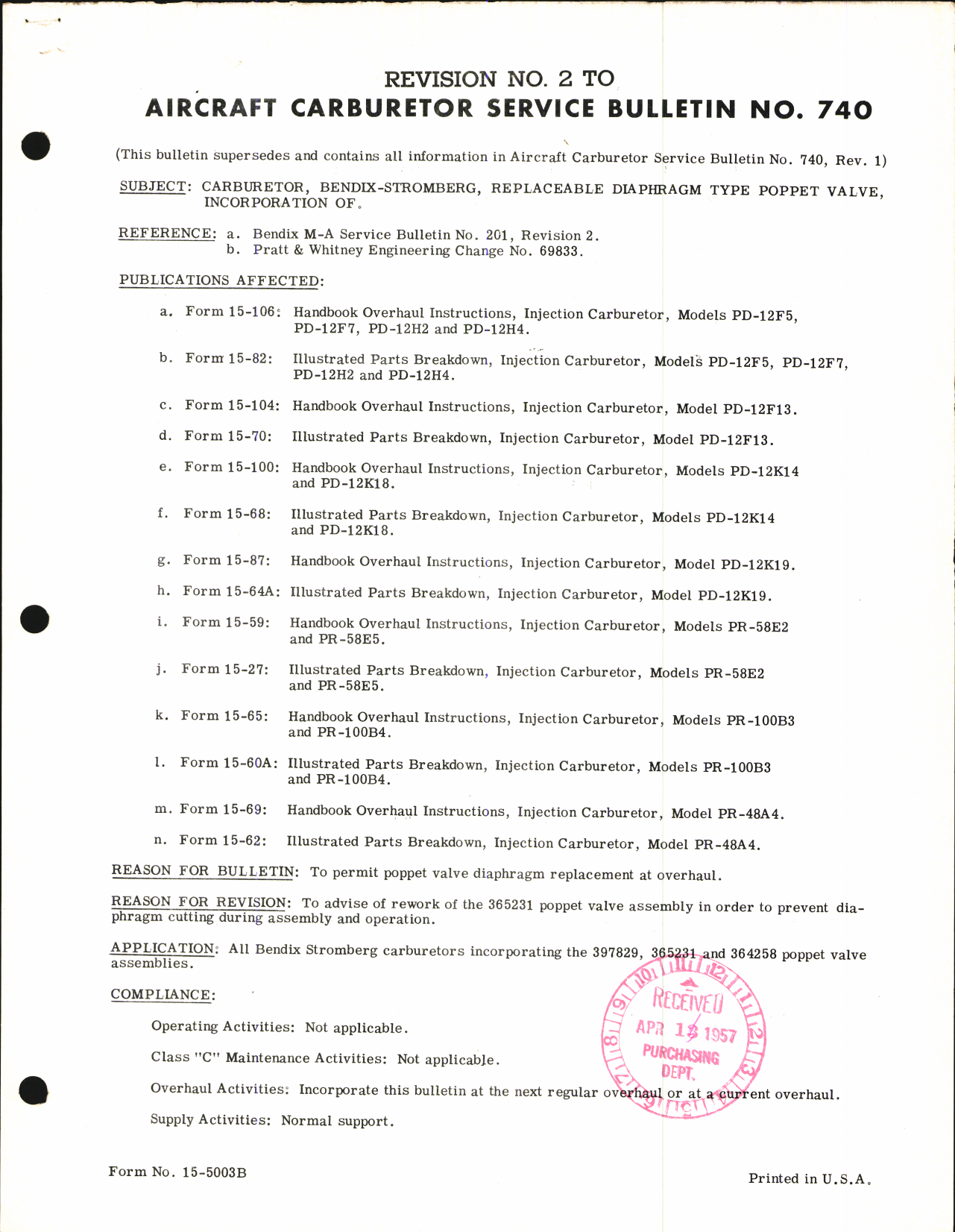 Sample page 1 from AirCorps Library document: Incorporation of Replaceable Diaphragm Type Poppet Valve on Bendix-Stromberg Carburetor