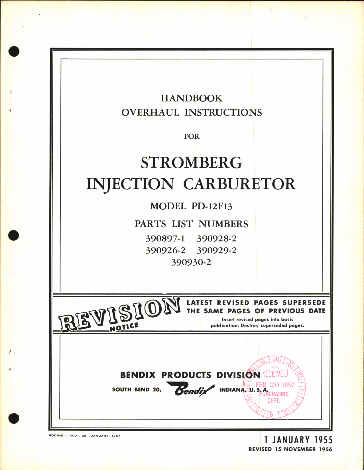 Sample page 1 from AirCorps Library document: Overhaul Instructions for Stromberg Injection Carburetor Model PD-12F13