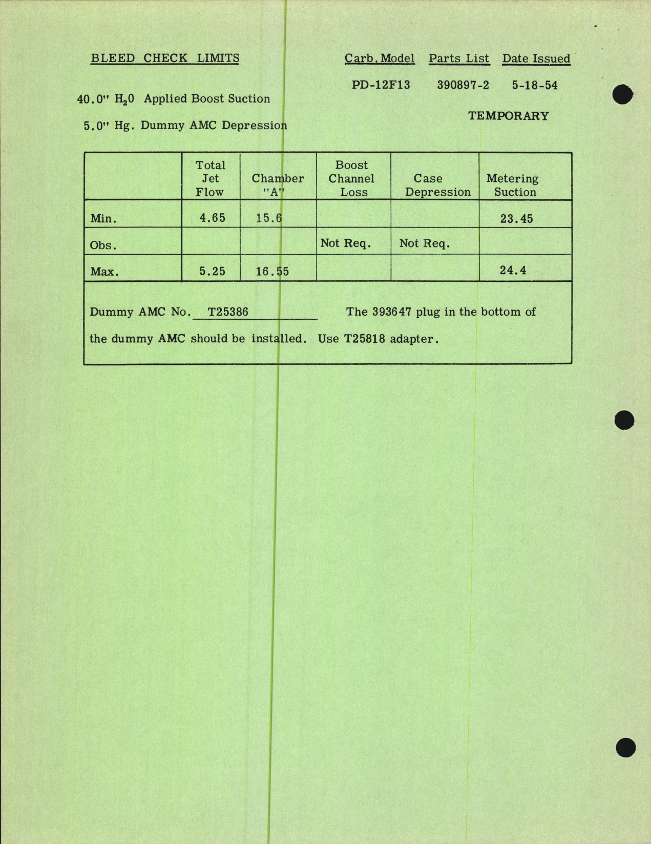 Sample page 5 from AirCorps Library document: Setting Specifications for Stromberg Injection Carburetor Model PD-12F13