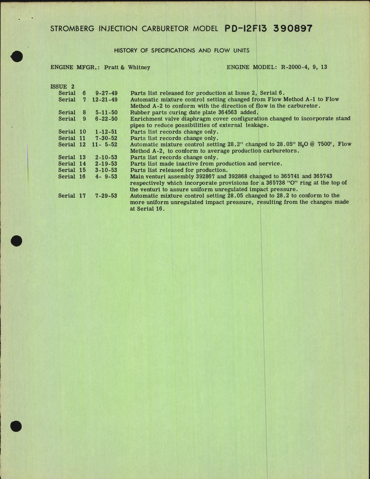 Sample page 6 from AirCorps Library document: Setting Specifications for Stromberg Injection Carburetor Model PD-12F13