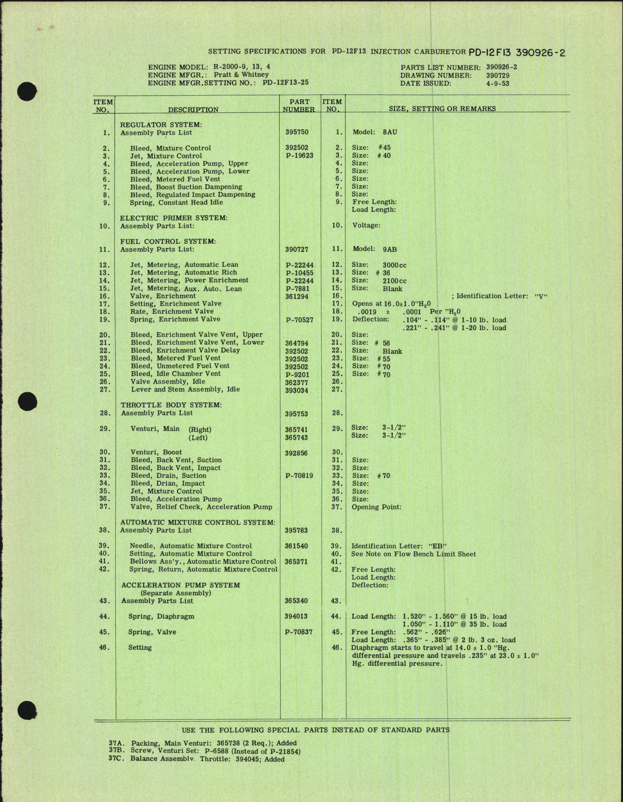 Sample page 8 from AirCorps Library document: Setting Specifications for Stromberg Injection Carburetor Model PD-12F13