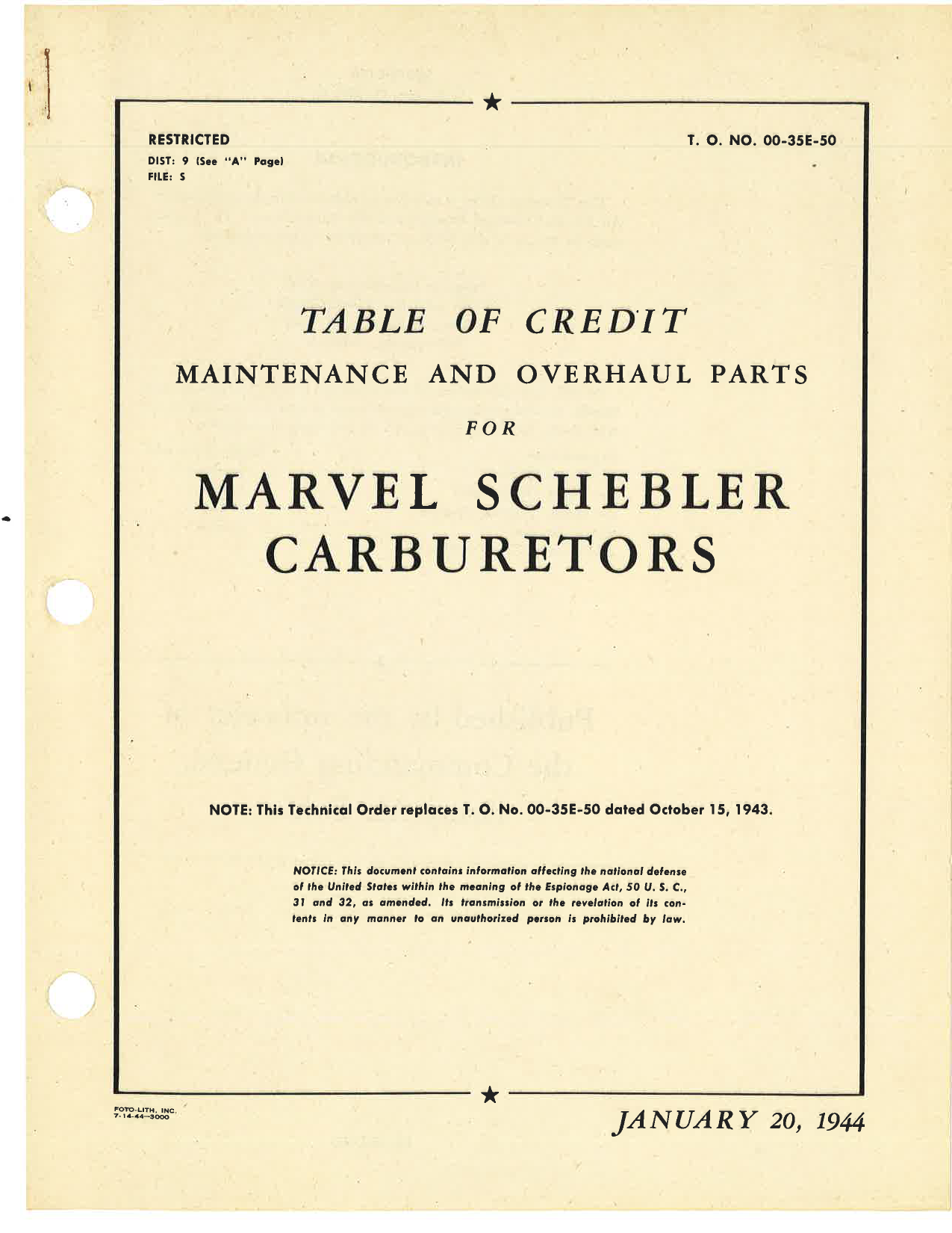 Sample page 1 from AirCorps Library document: Table of Credit - Maintenance & Overhaul Parts for Marvel Schebler Carburetors